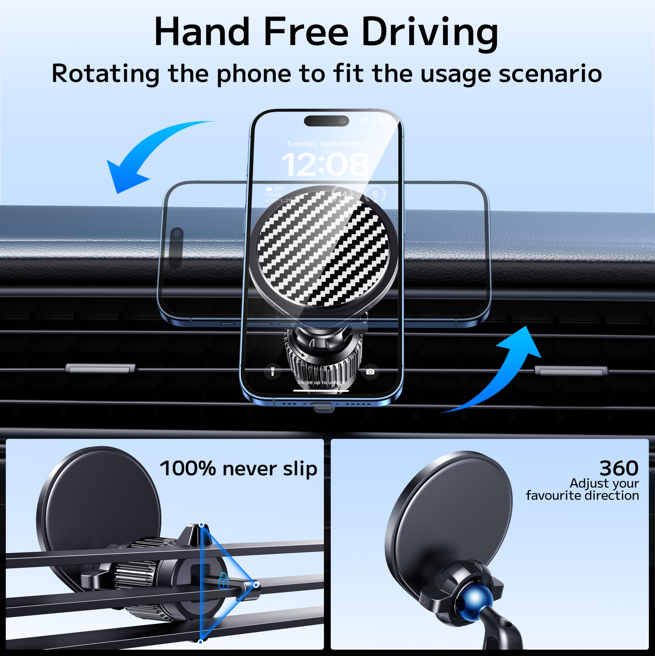 Ossvaln For Magsafe Car Mount [Strong Magnets] Magnetic Phone Holder For Car Vent Dashboard [Hands Free] Cell Phone Holder Car M