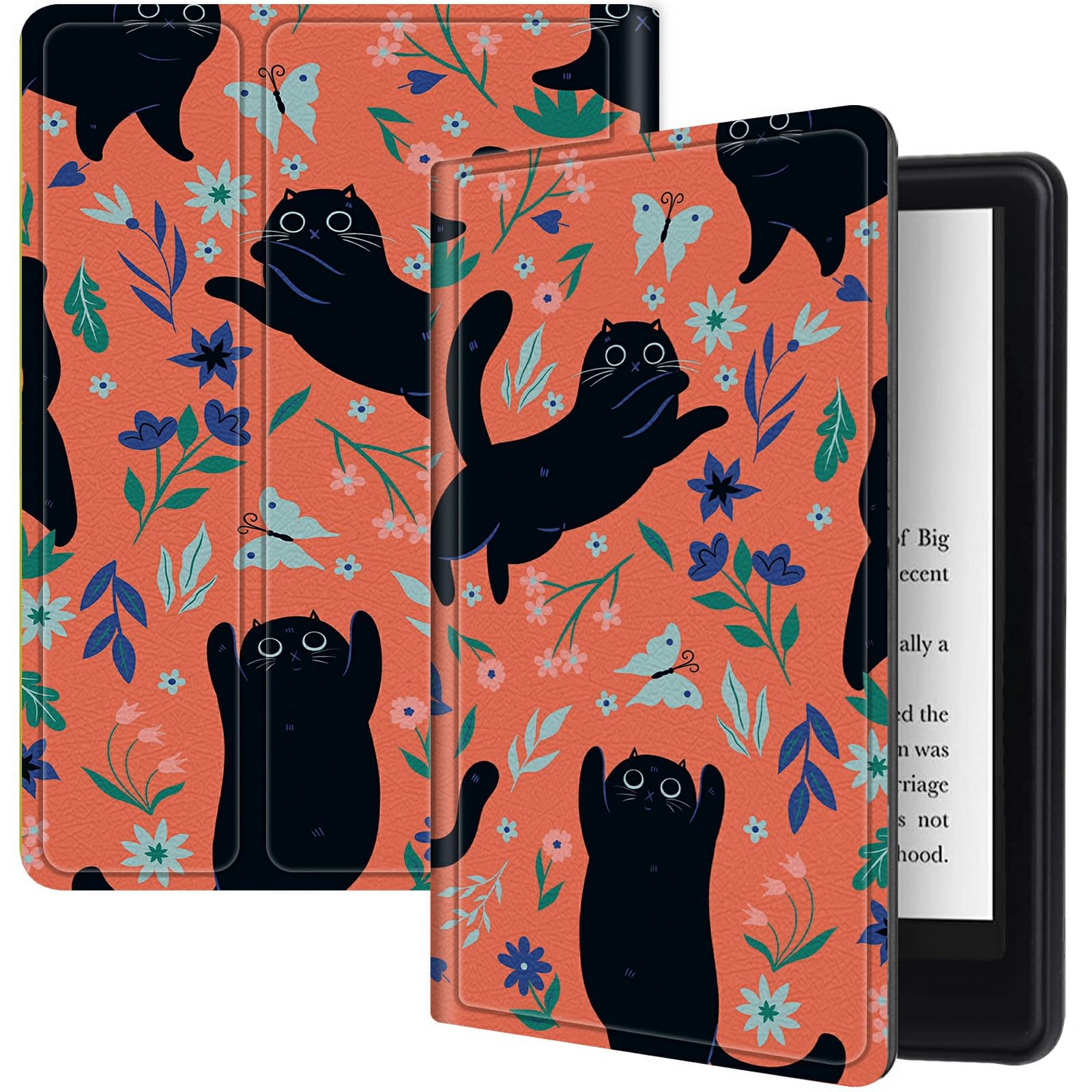 Black Cat Flowers Case For All New Kindle Fire Hd 8 And Fire Hd 8 Plus Tablet (12Th/10Th Generation, 2022/2020 Release), Shockpr