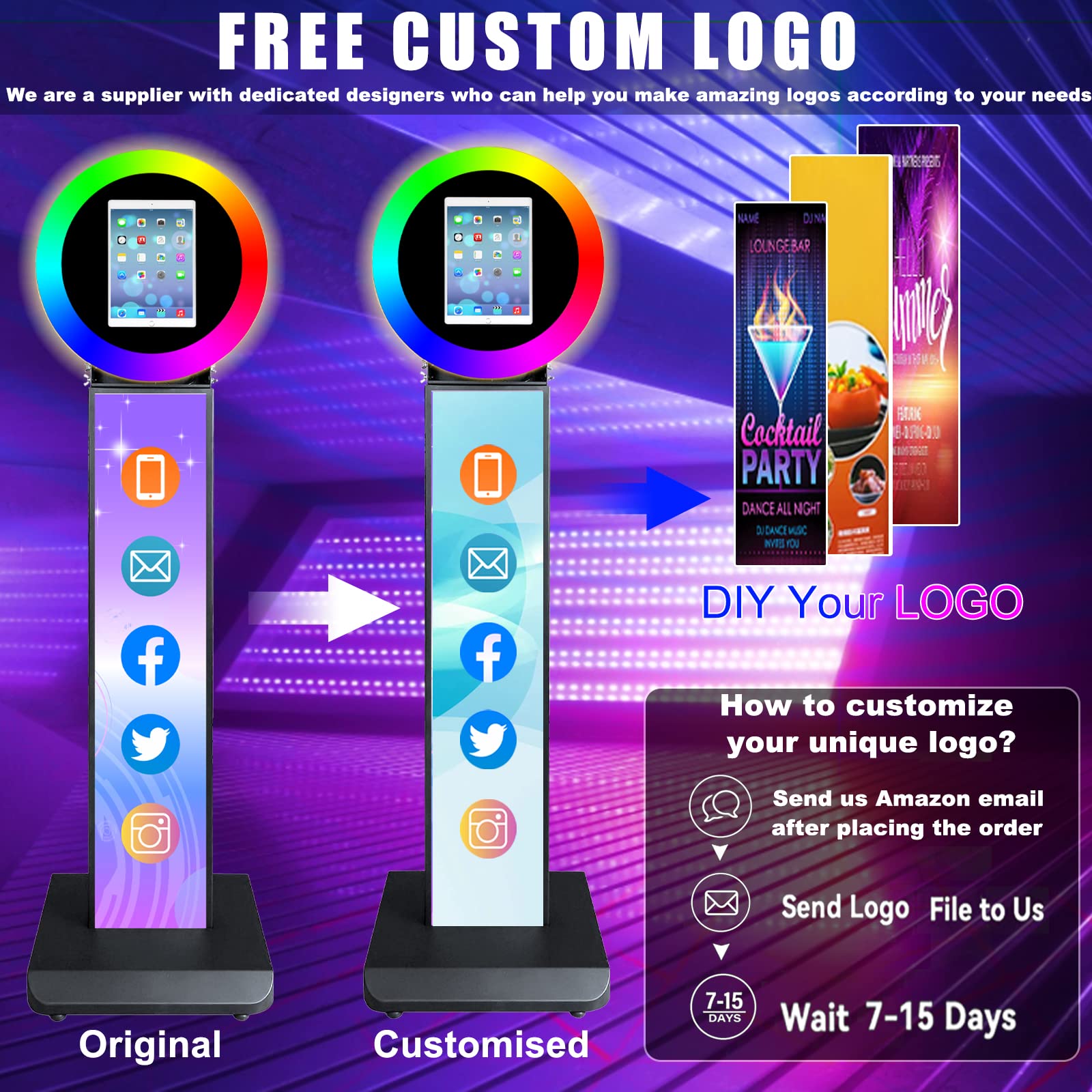 Hitugu Portable Photo Booth For Ipad 10.2In 10.9In 11In 12.9In,Metal Shell Selfie Station Photobooth Machine,Rgb Ring Light,Free