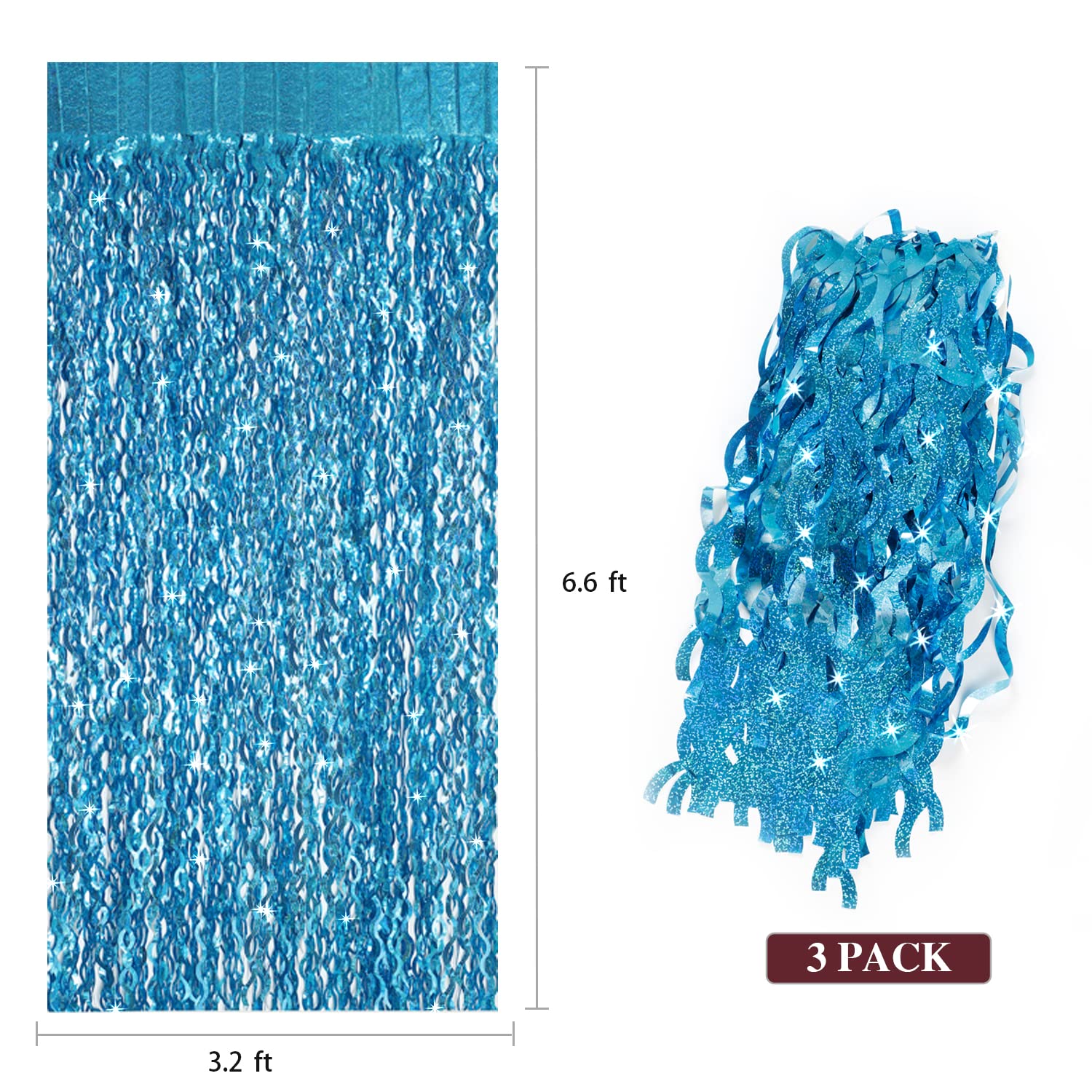 Cylmfc 3 Pack 3.3 Ft X 6.6 Ft Teal Foil Fringe Curtains   Sparkle Metallic Curtains Party Decorations Photo Booth Decorations Pa