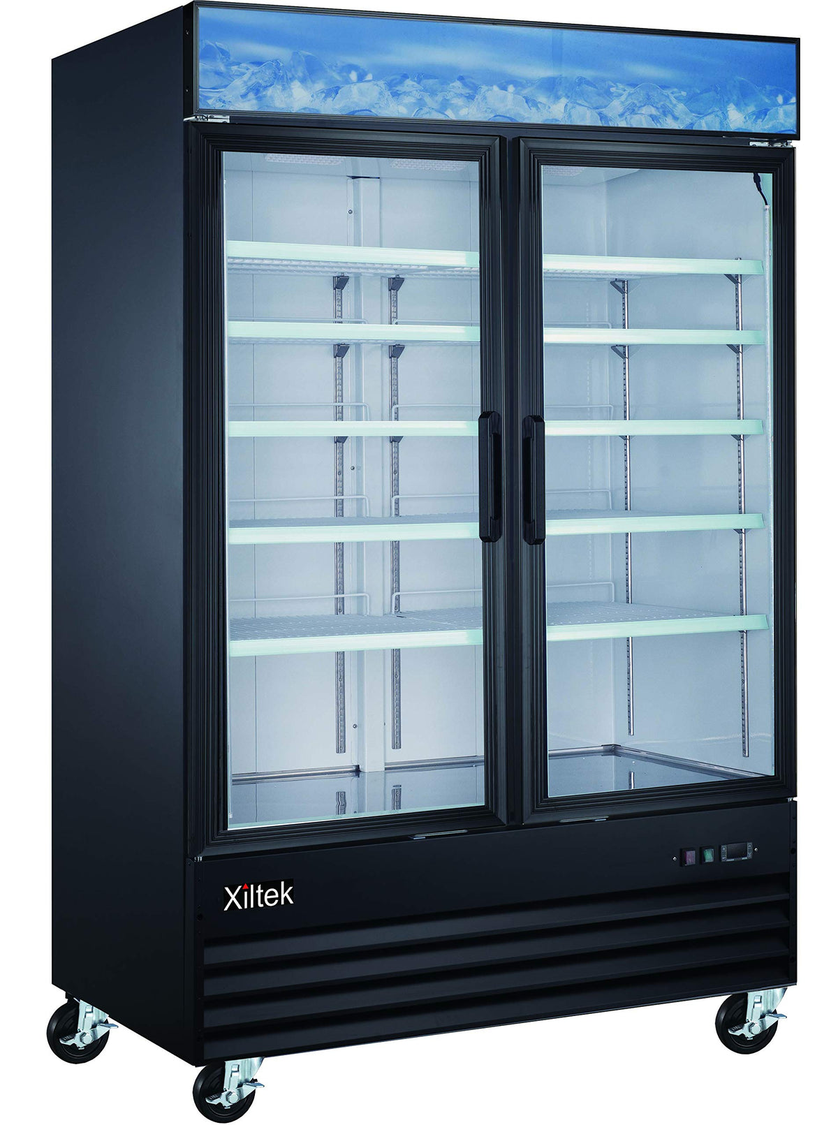 Xiltek Double Door Upright Commercial Display Freezer   Large Capacity Glass Door Merchandiser Freezer 45 Cu Ft.
