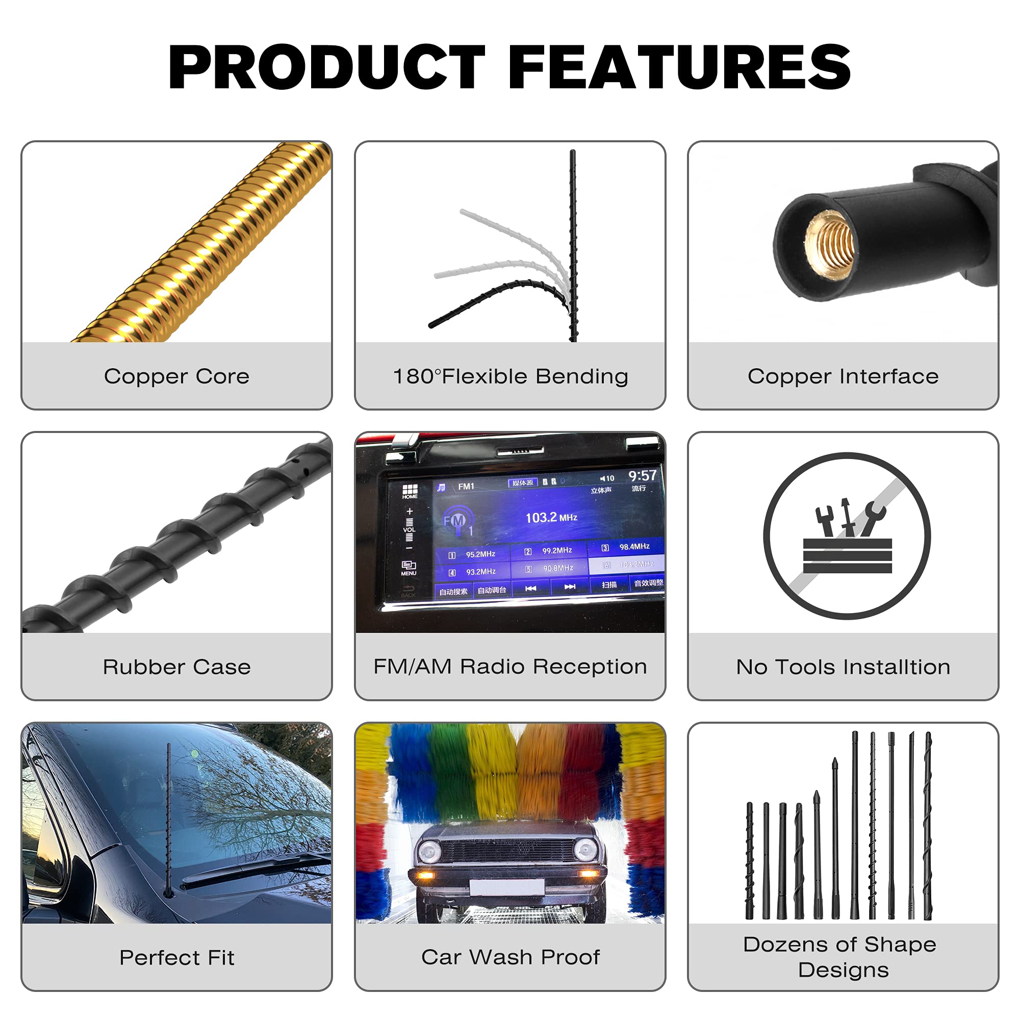 13 Inches Antenna Compatible With 2007 2024 Chevy Silverado 1500 2500 3500 And Gmc Sierra (2009 2024), Spiral Flexible Rubber Antenna, Direct Replacement Antenna (M7 Thread)