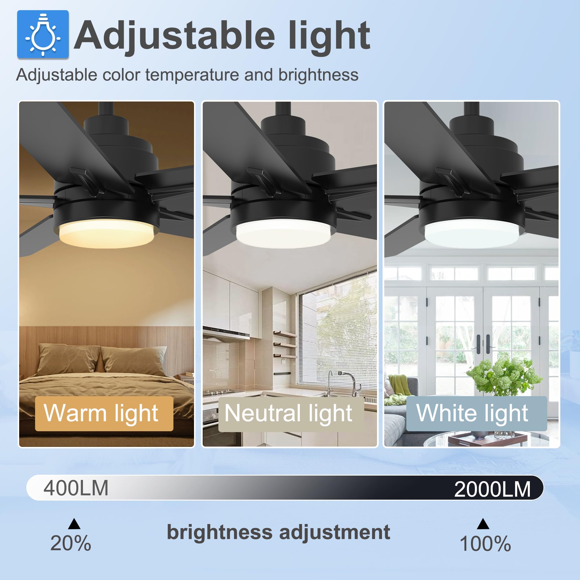 42 Inch Black Ceiling Fan With Light And Remote Control. Dimmable 3 Color Temperatures Led Ceiling Fan. 6 Speeds Reversible Dc M