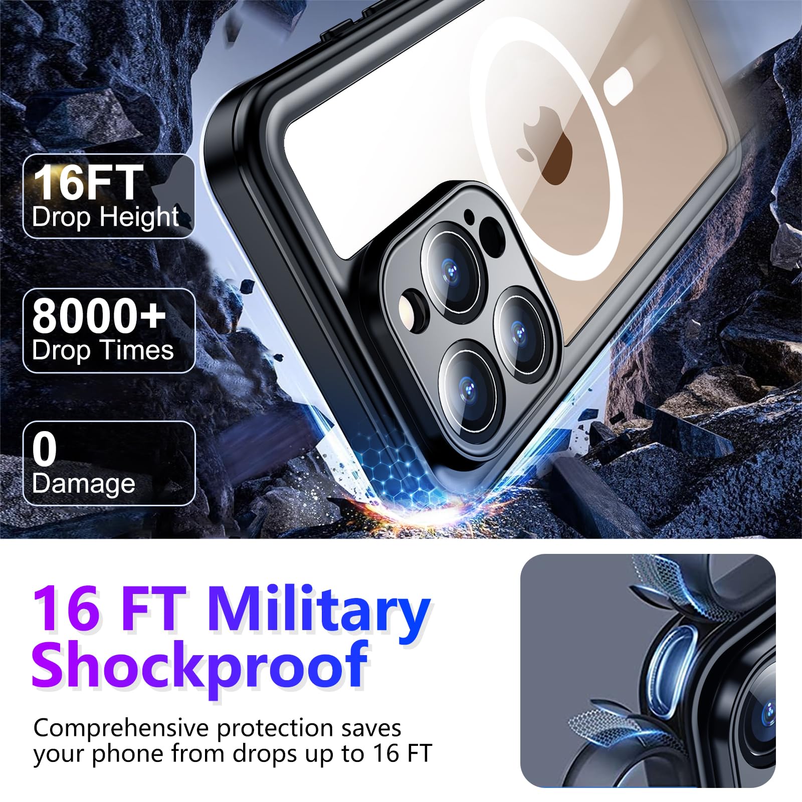 Temdan Compatible With Iphone 16 Pro Max Case Waterproof, Compatible With Magsafe Built In Screen & Camera Protector Ip68 Underw