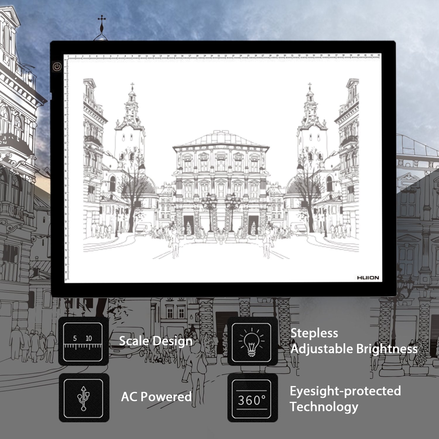 Huion A2 Large Tracing Light Box, Ac Powered Light Pad, Adjustable Brightness, Light Pad For Animation, Sketching, Designing, Dr