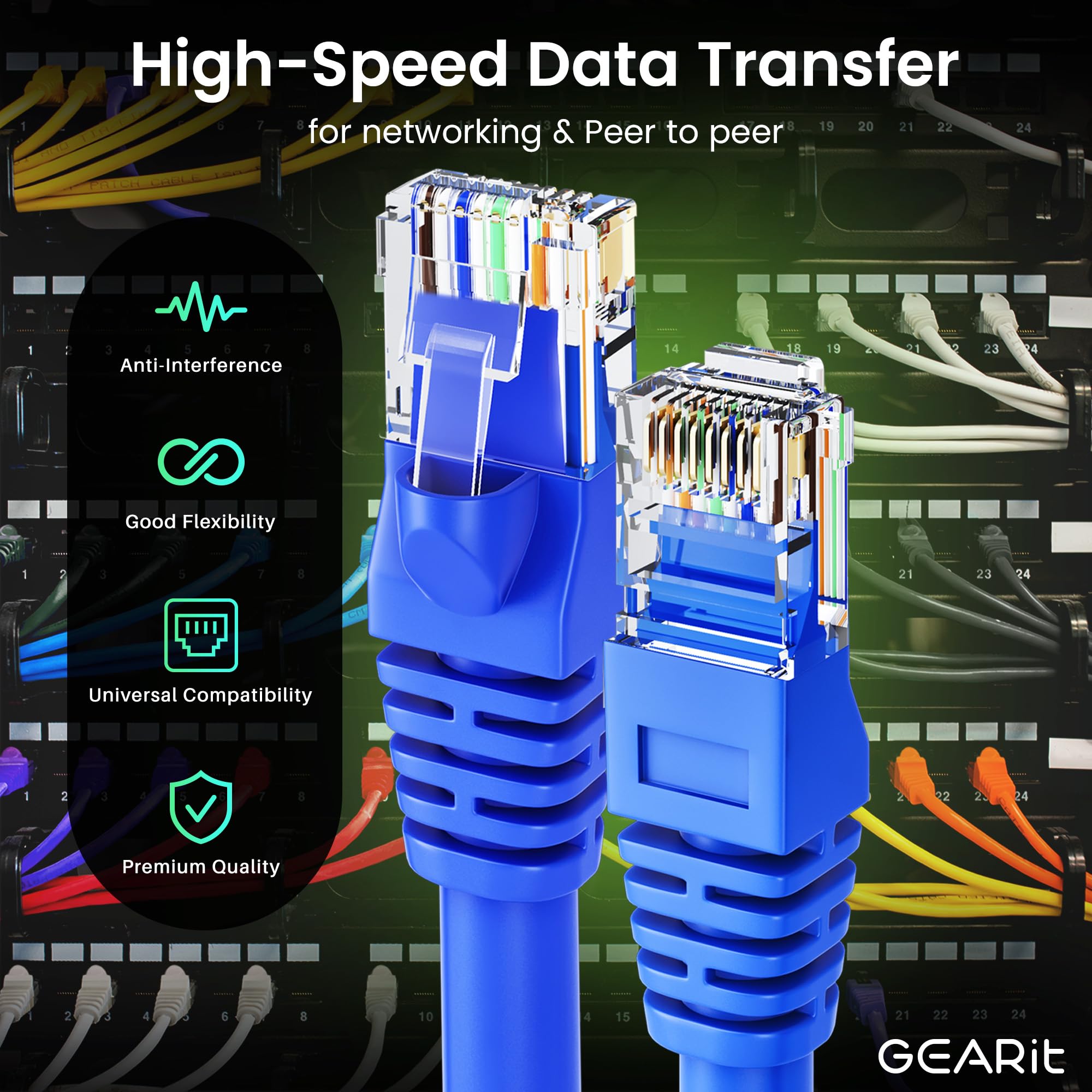 Gearit Cat 6 Ethernet Cable Pack - 24-Pack 4 Ft Cat6 Ethernet Patch Cables | Rj45 Network Patch Cable, 10 Gbps Snagless Gold-Pla