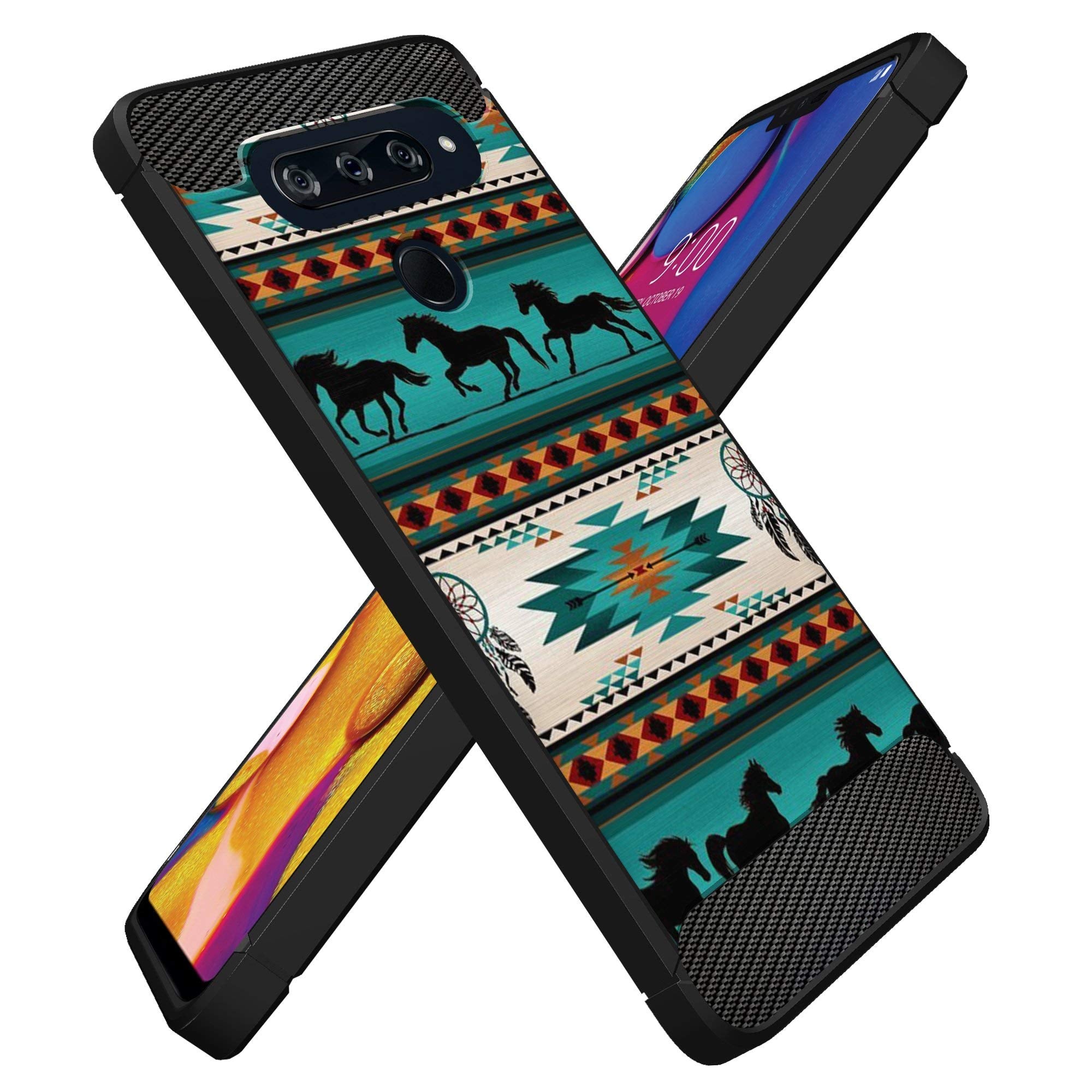 Casesondeck Case Compatible With [Lg V40 Thinq] Tribal Floral Matte Tpu Flexible Carbon Fiber Textured (Horse Tribal)