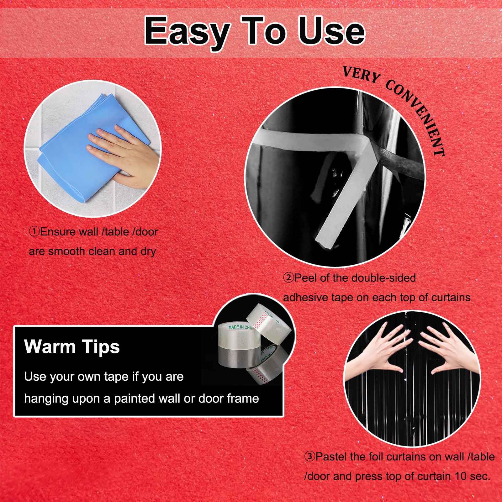 Eufars Party Decorations - 3 Pack Of 3.2X8.2Ft Red Black Gold Tinsel Fringe Backdrop Streamers Curtains For Red Black Gold Party