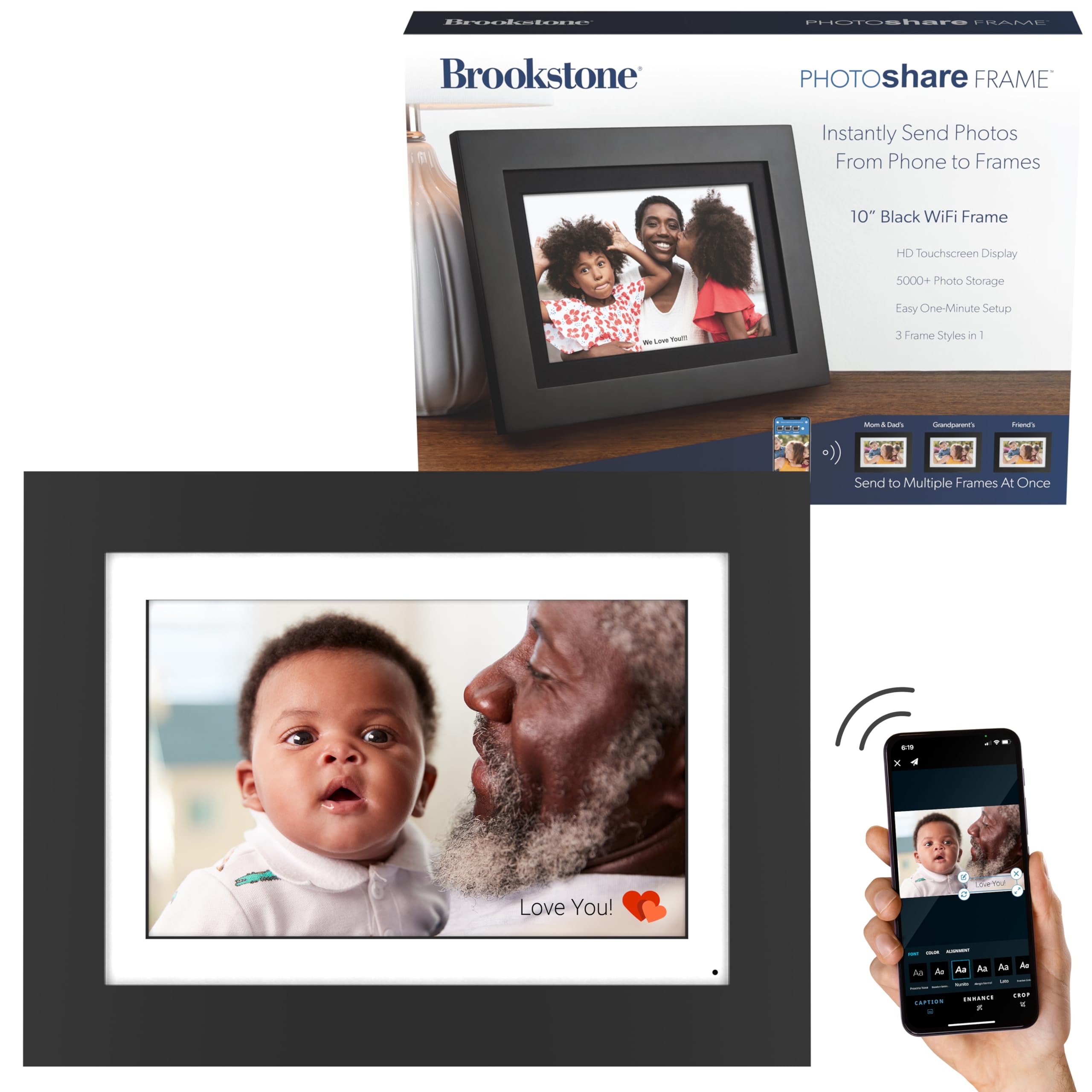 Brookstone 10.1 WiFi Digital Photo Frame | Send Photo or Video from Phone to Digital Picture Frame with Free PhotoShare Frame