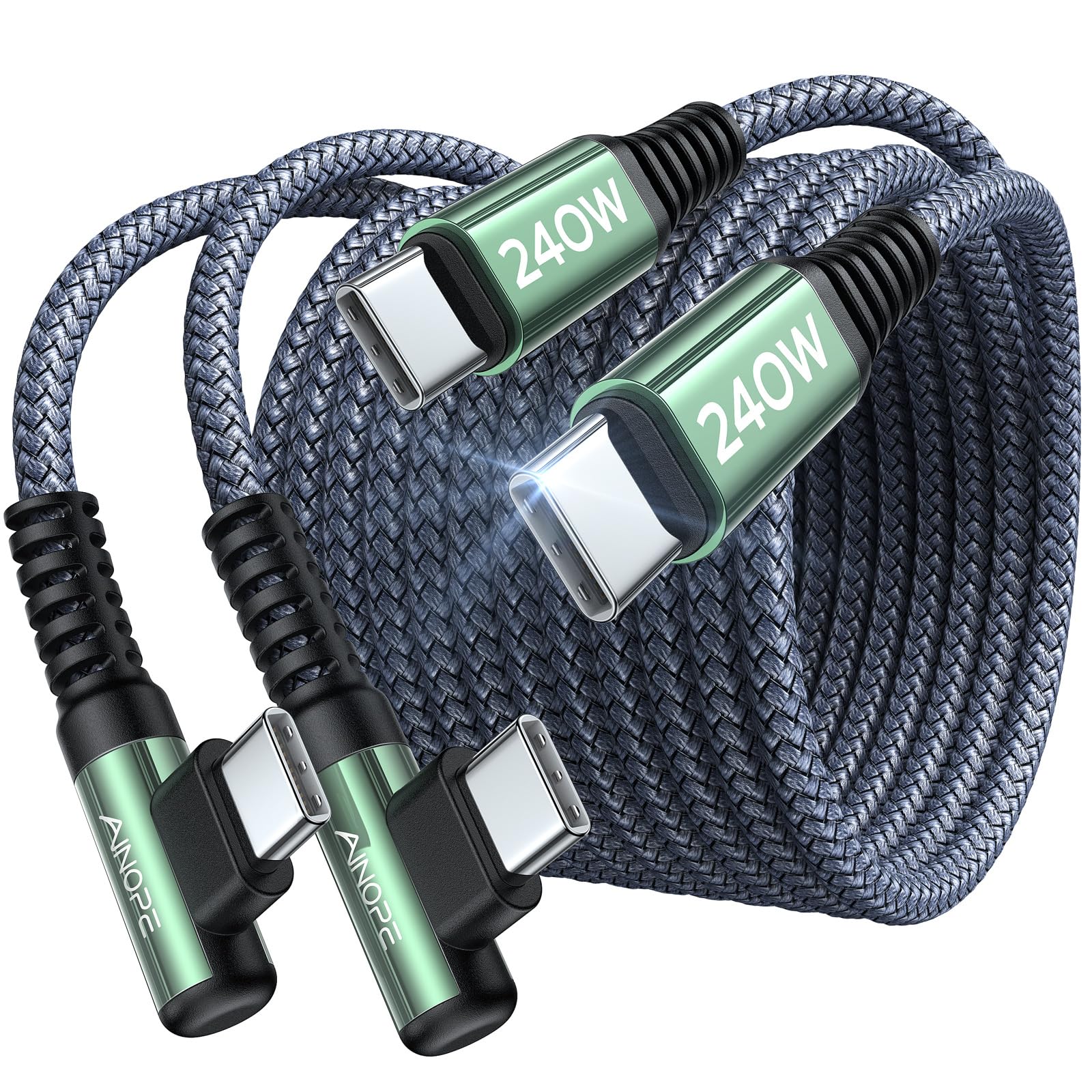 Ainope 240W Usb C To Usb C Cable (6.6Ft 2Pack Chubby Cable Usb C) Usb C To Usb C Fast Charging Cable, Right Angle Usb C Charger 