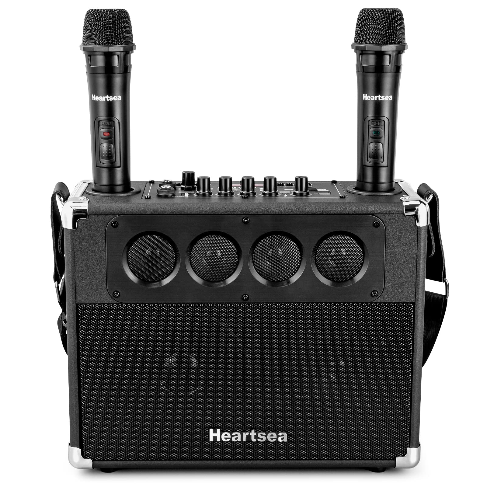 Heartsea Karaoke Machine for Adults & Kids, Portable PA Speaker System with 2 Wireless Microphones, Bluetooth, USB/SD/AUX/TV Inp