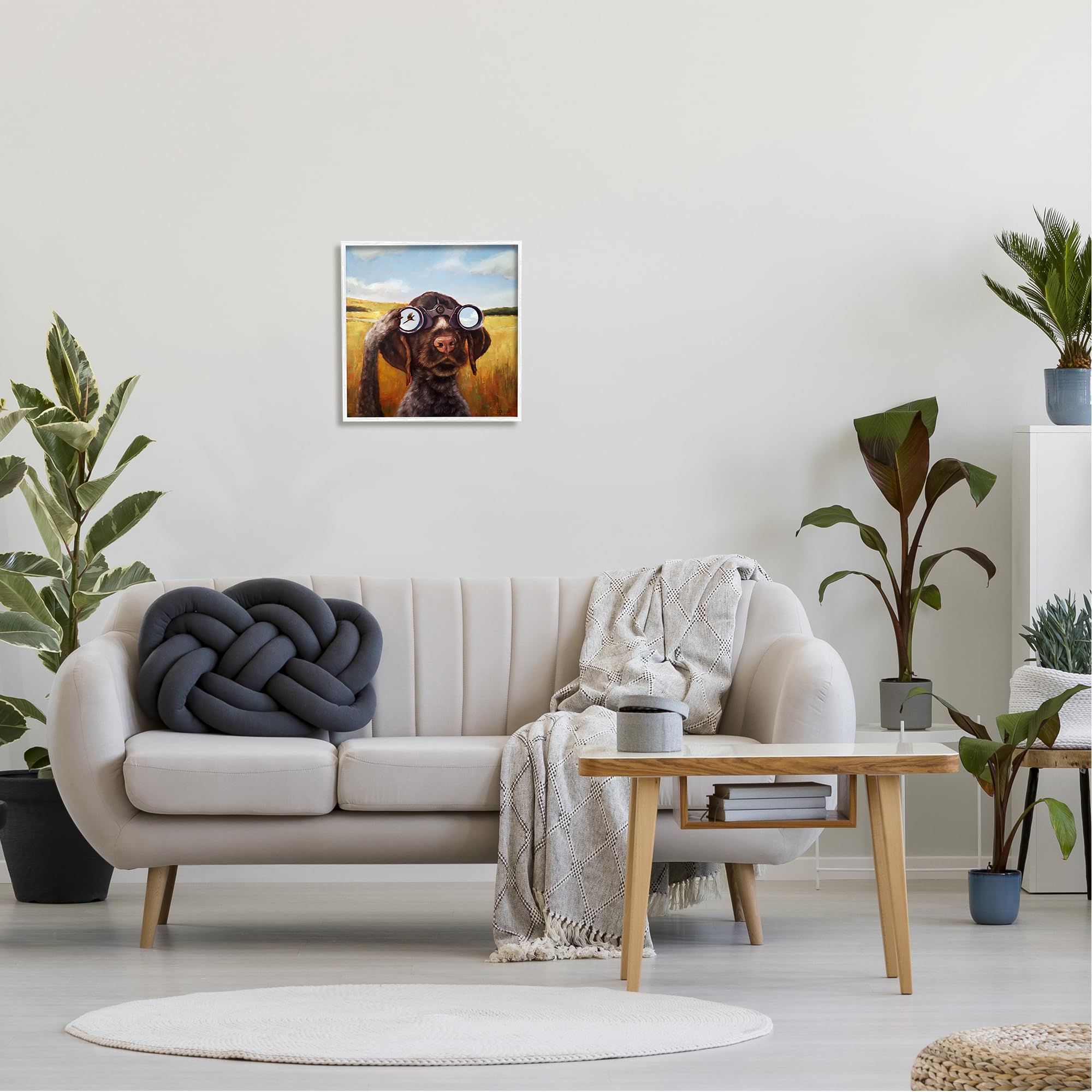 Stupell Industries Dog Watching Bird Binoculars White Framed Giclee Art Design By Lucia Heffernan