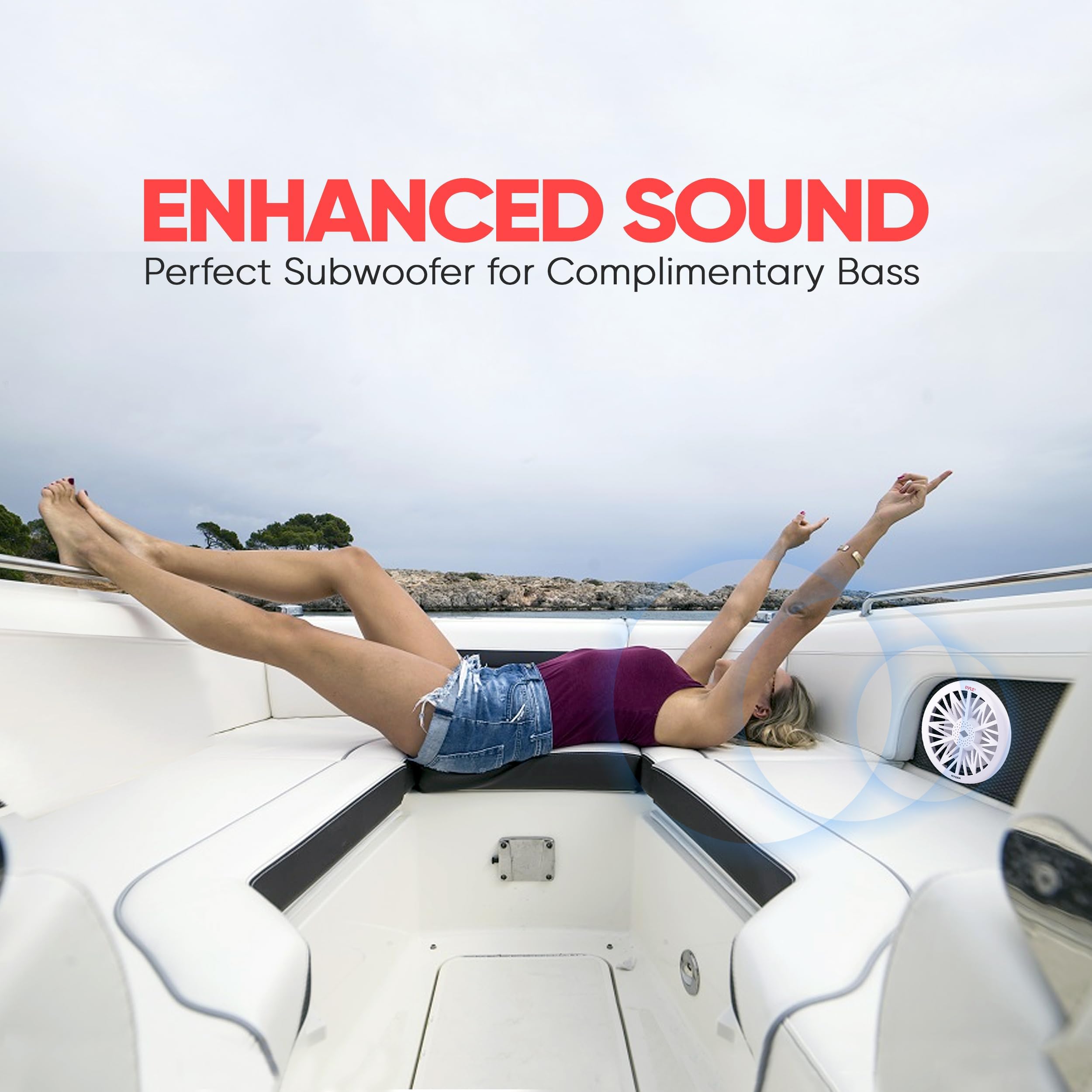Pyle 10 Inch Outdoor Marine Audio Subwoofer   500 Watt Single White Waterproof Bass Loud Speaker For Marine Stereo Sound System,
