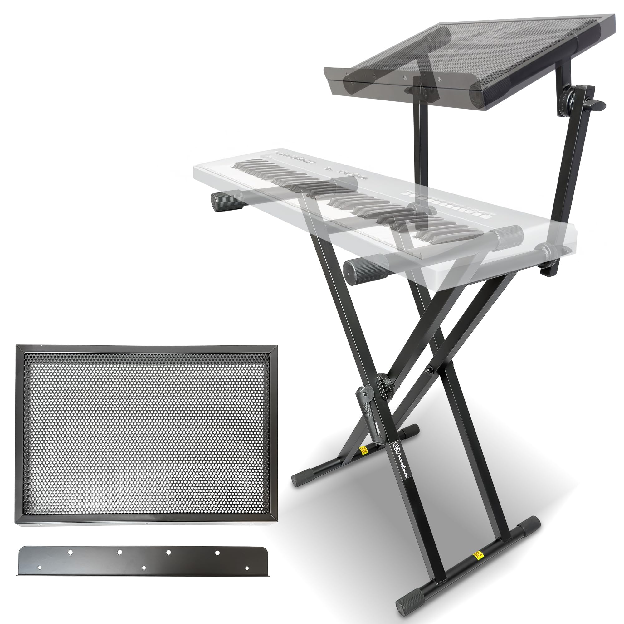 AxcessAbles Dual Piano Keyboard Stand with 2nd Tier - X Style Adjustable and Portable Heavy Duty 2 Tier Stand for Synths, Laptop