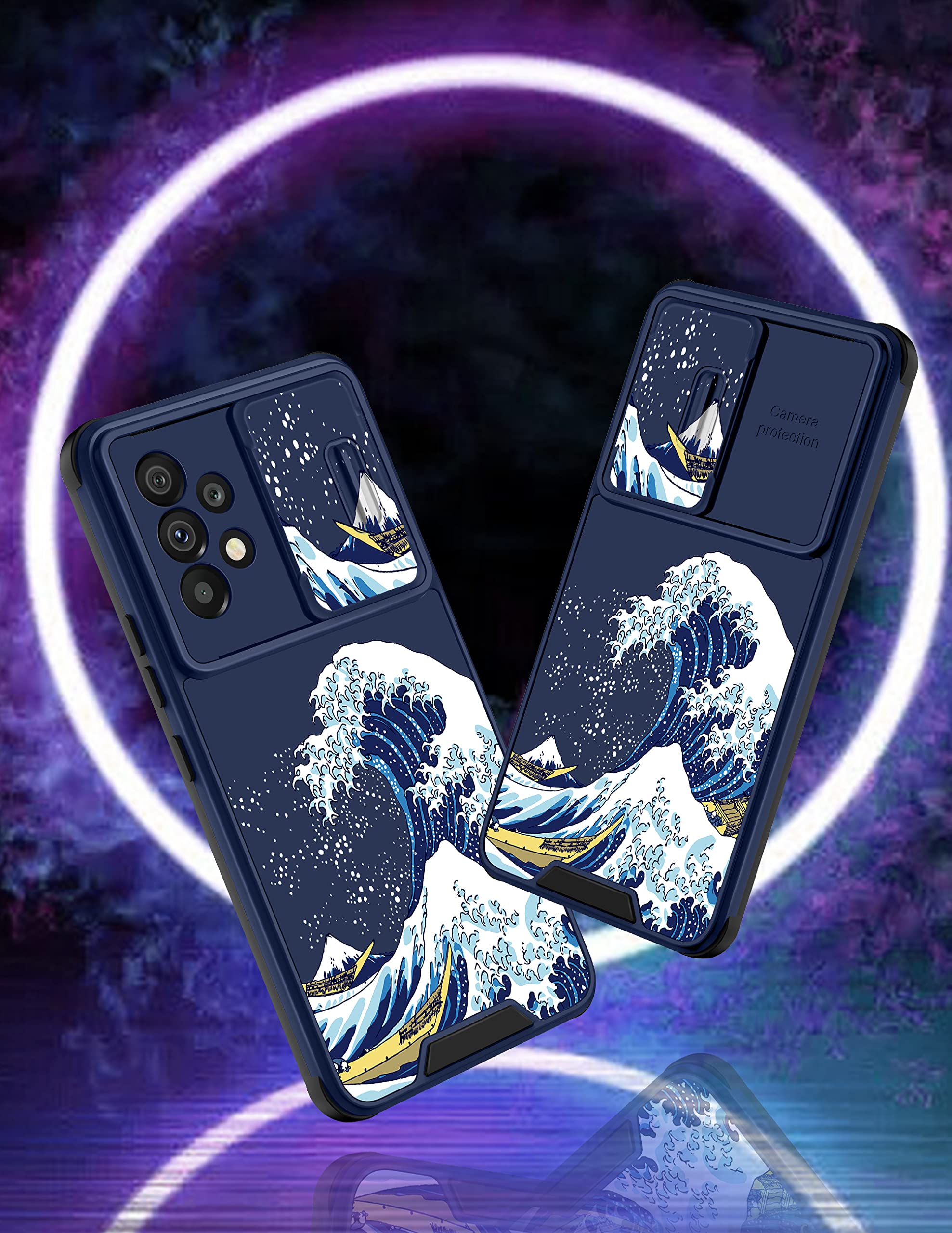 Goocrux For Samsung Galaxy A53 5G Case Waves Women Girls Cute Great Wave Japanese Phone Cover Cool Girly Design Unique With Slid