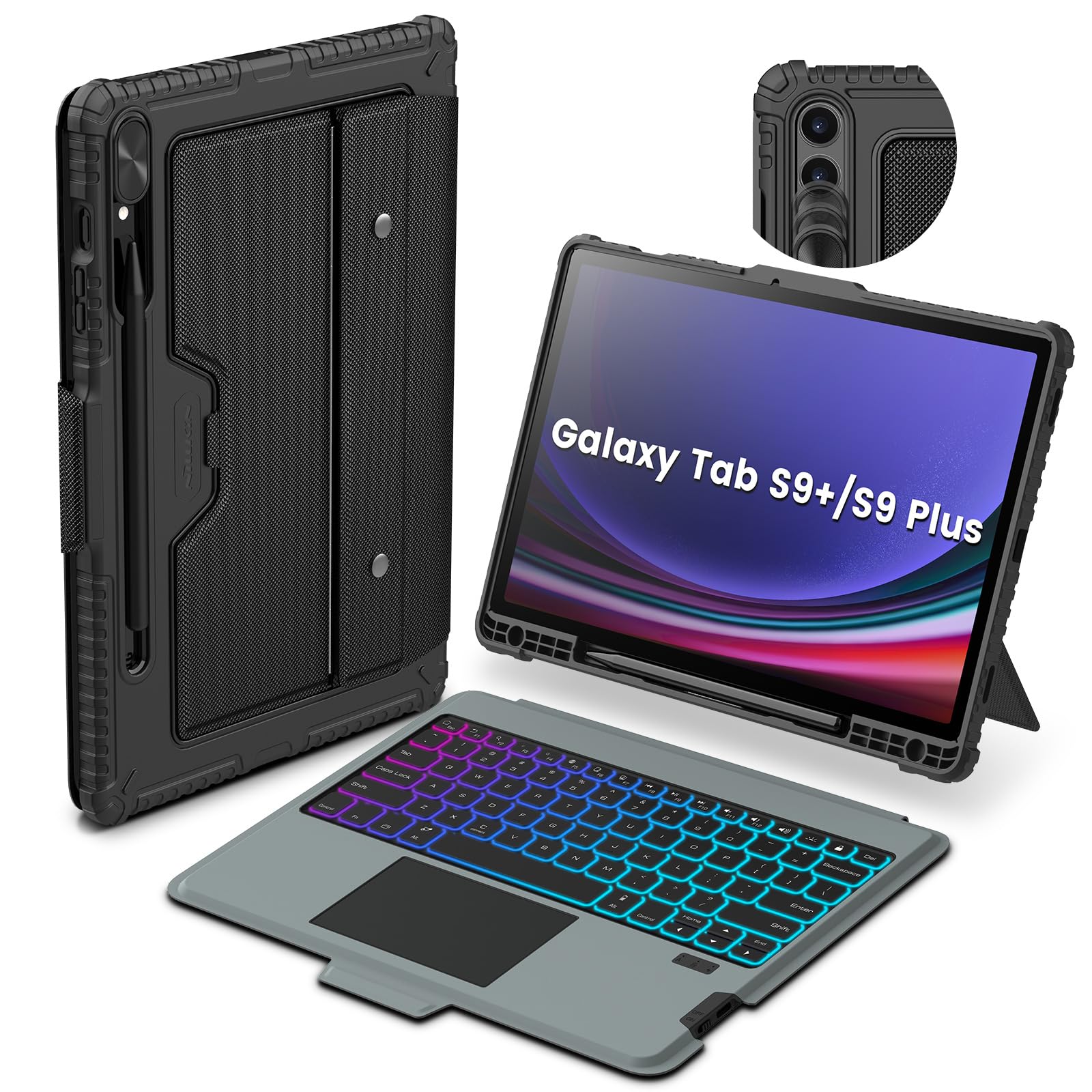 Nillkin For Samsung Galaxy Tab S9 Plus Detachable Keyboard Case With 7 Backlit, Kickstand, Trackpad, S Pen Holder, S9+ 5G Tablet