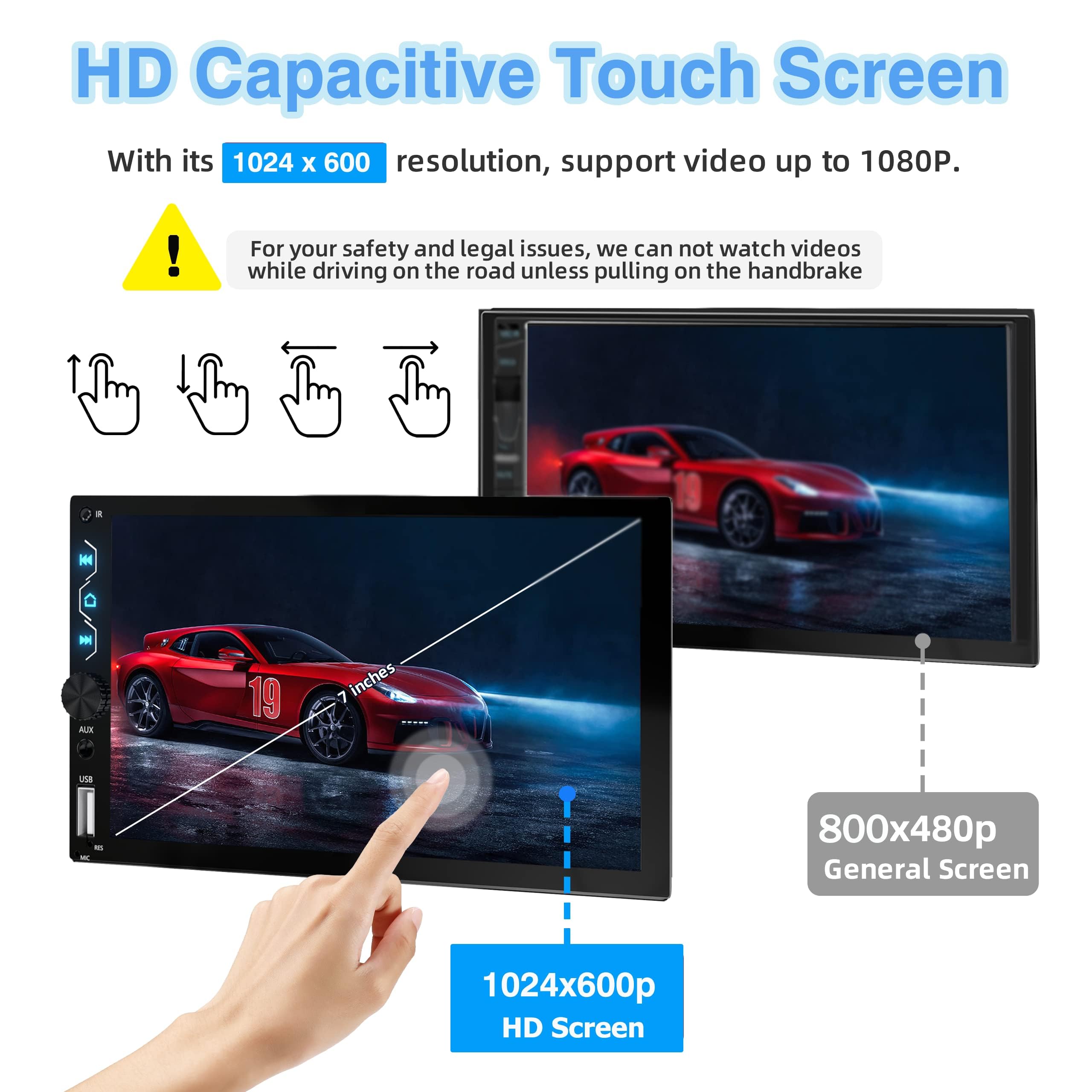 7 Inch Touchscreen Car Radio With Apple Carplay And Android Auto   Bluetooth, Backup Camera, Mirror Link, Swc, Usb/Aux/Subwoofer