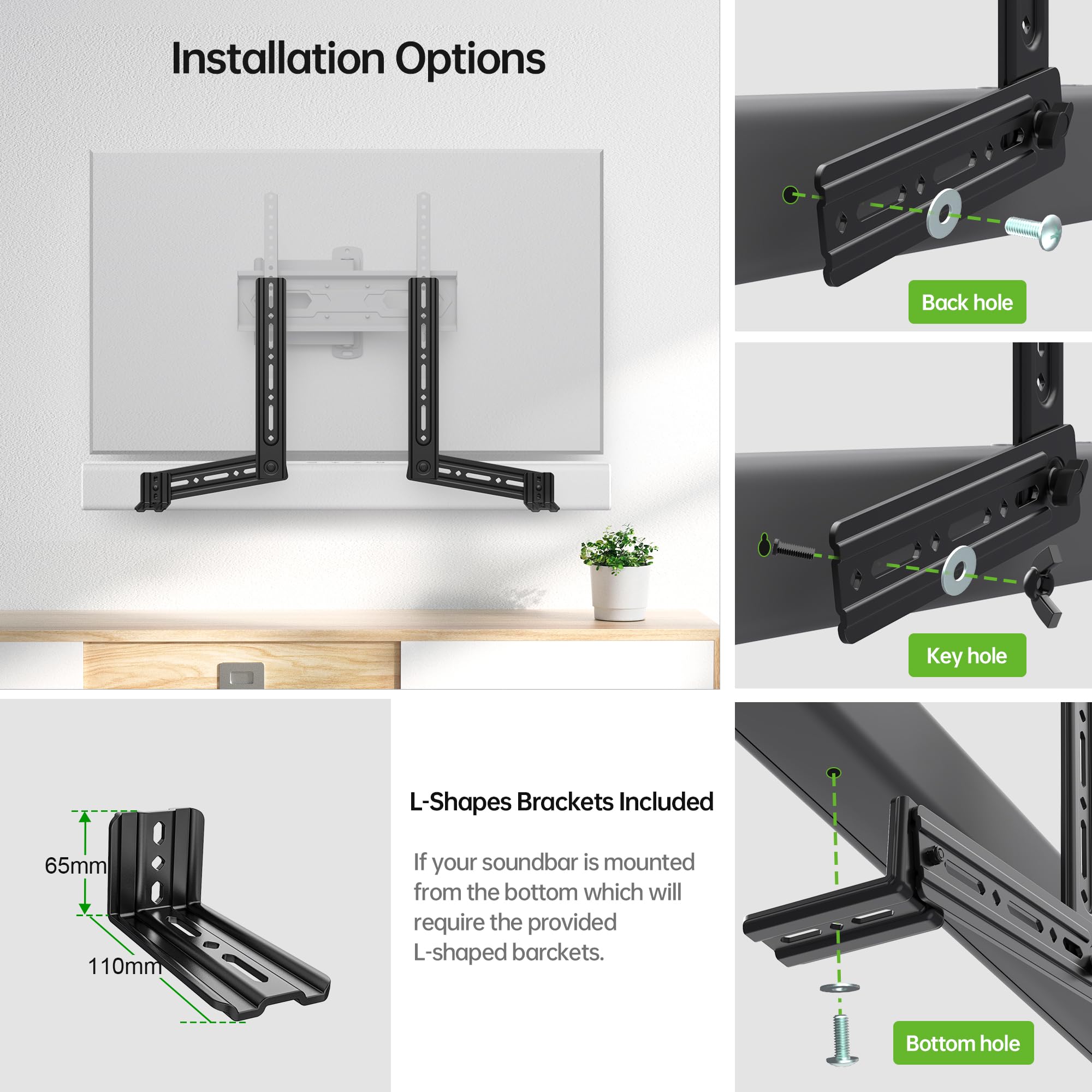 Usx Mount Soundbar Mount, Flexible Sound Bar Tv Mount For Mounting Above Or Under Tv, Fits Most Sound Bars Up To 16 Lbs, Tool Fr