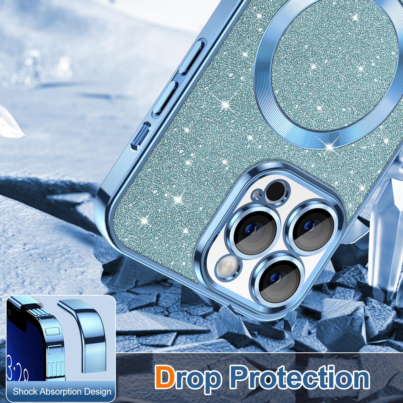 Hython For Iphone 13 Pro Case Glitter, Clear Magnetic Phone Case With Camera Lens Protector [Compatible With Magsafe] Bling Spar