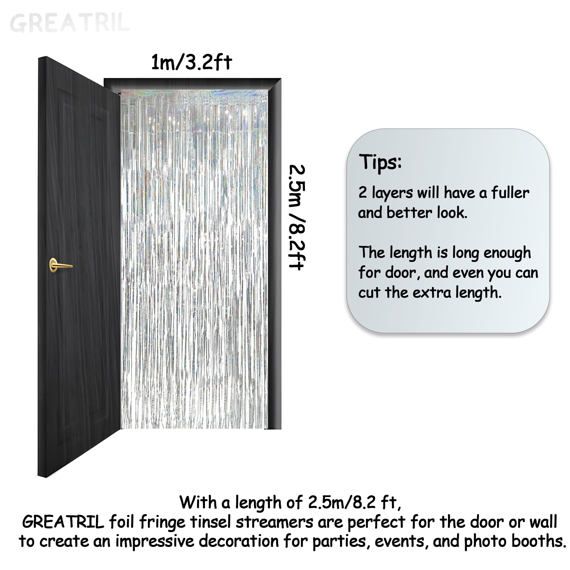 Silver Foil Fringe Tinsel Backdrop   Greatril Metallic Tinsel Streamers Curtains For Prom/Dancing Ball/Christmas/Bachelorette Pa