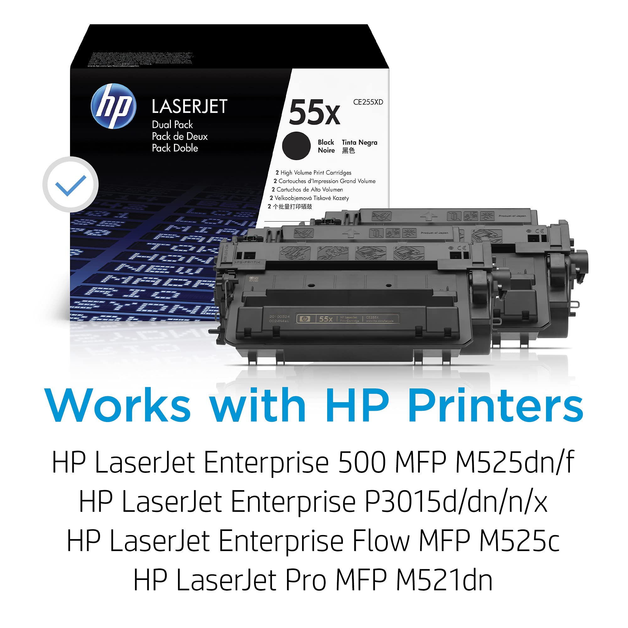 Hp 55X Black High-Yield Toner Cartridges (2-Pack) | Works With Hp Laserjet Enterprise 500 Mfp M525 Series, P3015 Series, Hp Lase