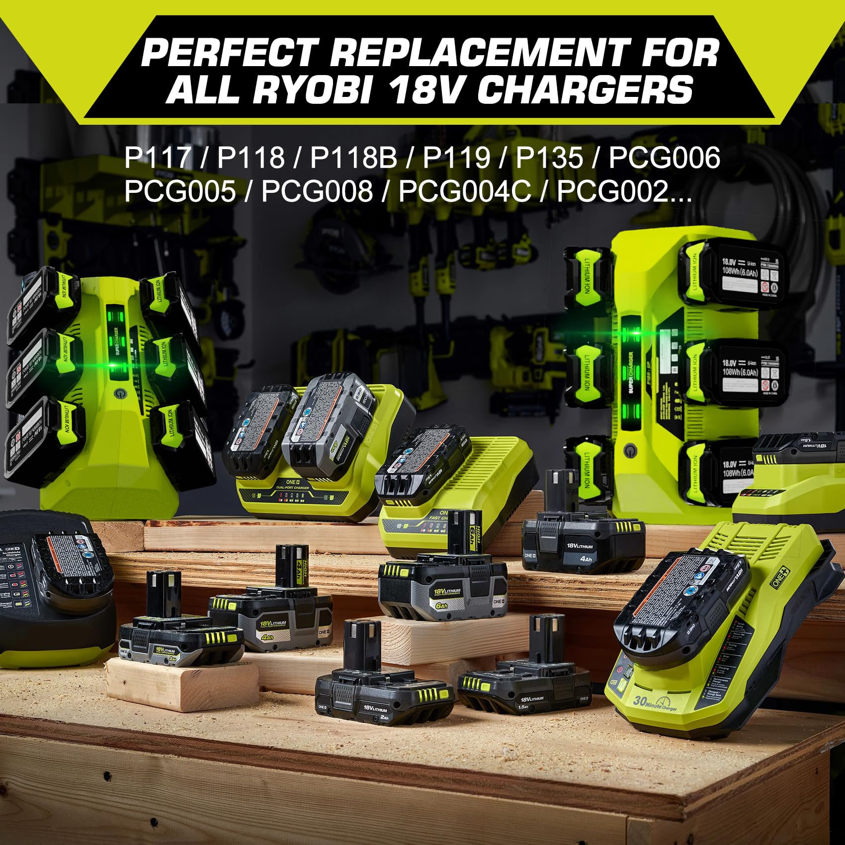 Supowill P135 18V 6 Port Charger For Ryobi 18V Battery Charger, Compatible With Ryobi One+ Battery P102 P103 P104 P105 P106 P107