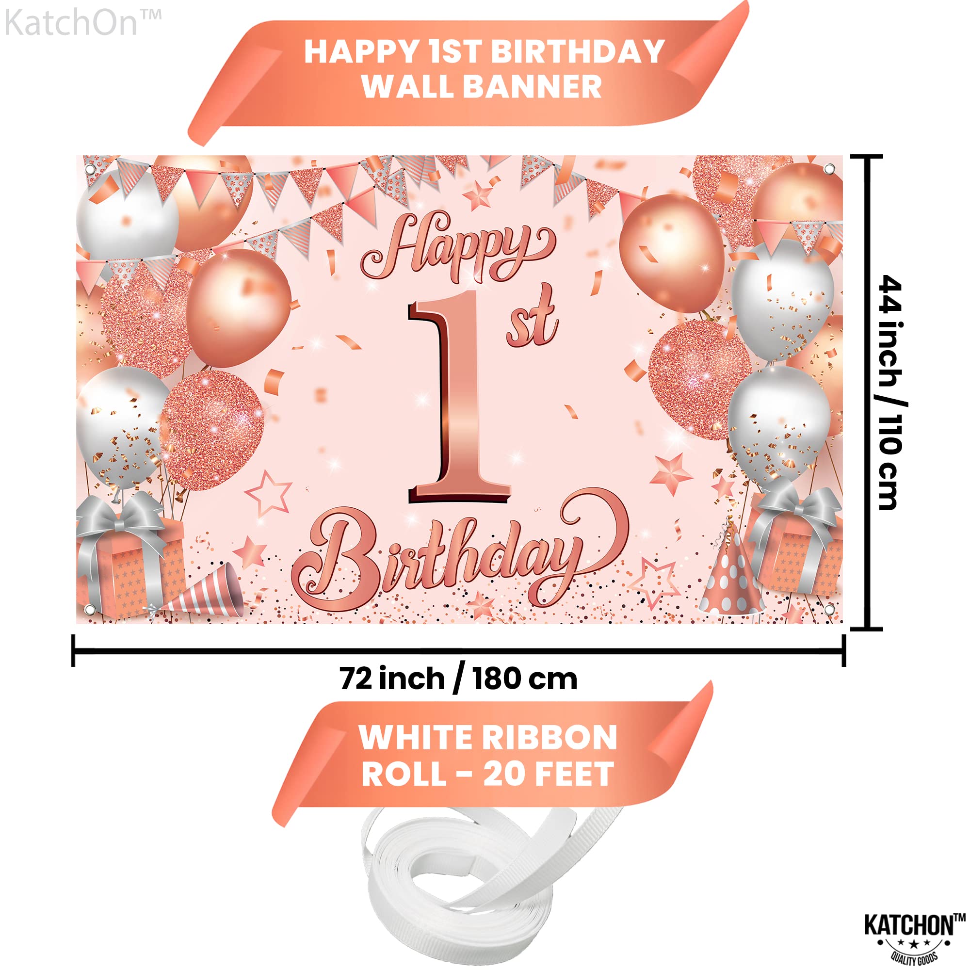 Katchon, Large Happy 1St Birthday Banner   72 X 44 Inch | Rose Gold Happy First Birthday Banner | 1St Birthday Backdrop, Baby Gi