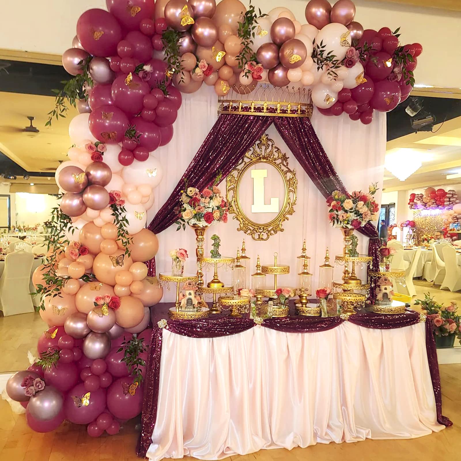 Burgundy Sequin Backdrop 4 Pcs 2Ftx8Ft Glitter Backdrop Curtains Birthday Party Decoration Photography Backgrounds Fabric Backdr