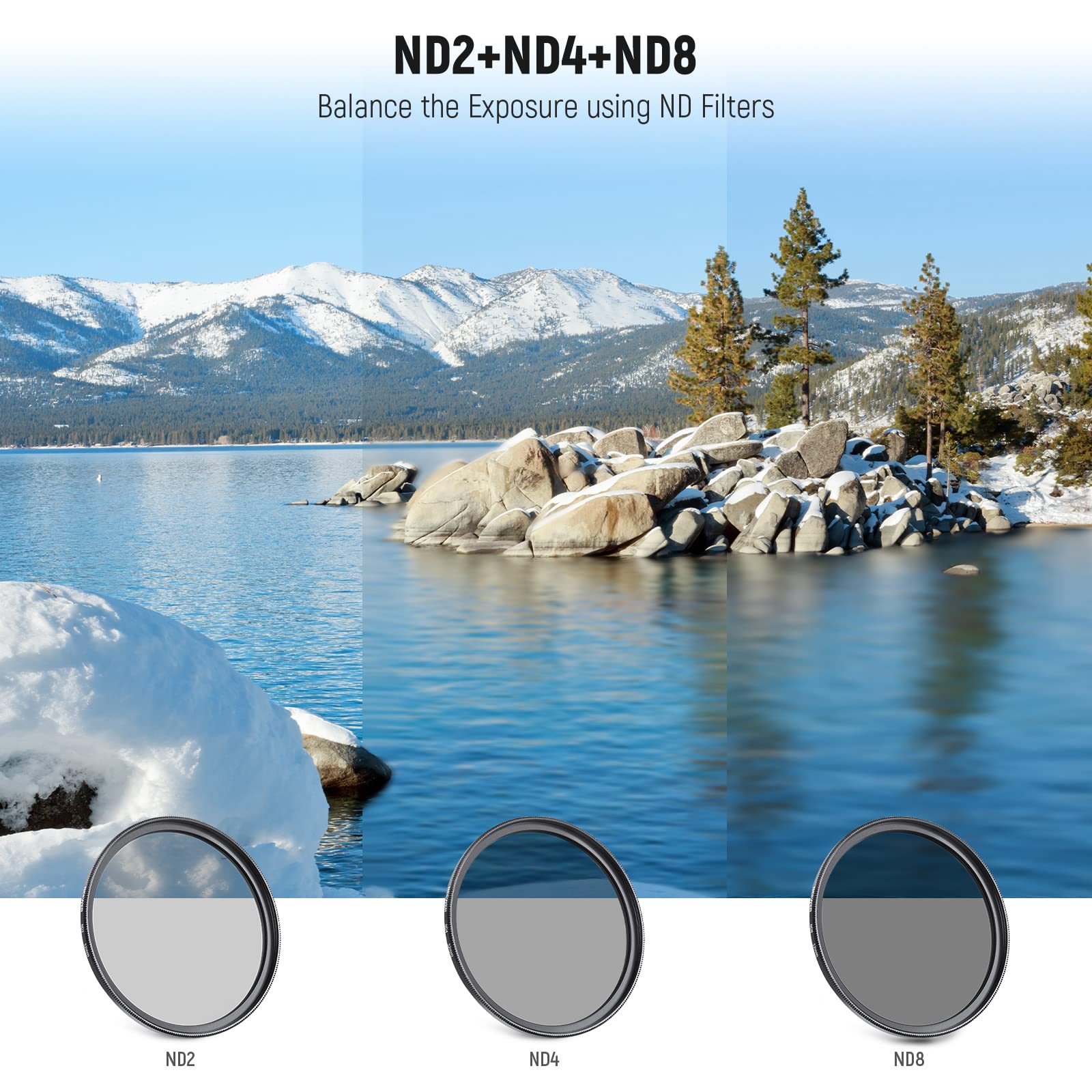 Neewer 52Mm Nd Lens Filter Kit: Uv, Cpl, Fld, Nd2, Nd4, Nd8, Lens Hood And Lens Cap Compatible With Canon Nikon Sony Panasonic D
