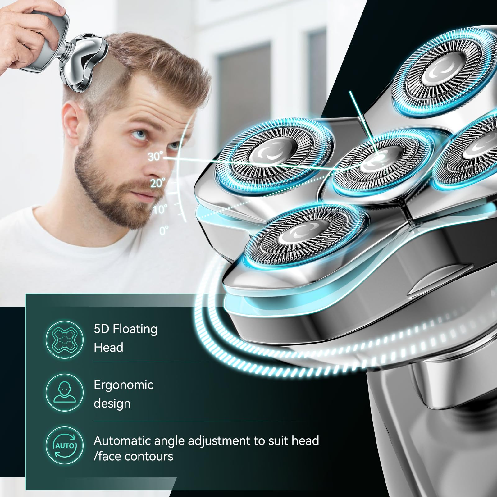 5D Head Shavers For Bald Men   6 In 1 Kensen Upgraded Magnetic Head Electric Razor For Men, Wet/Dry Electric Shavers For Mens Ip