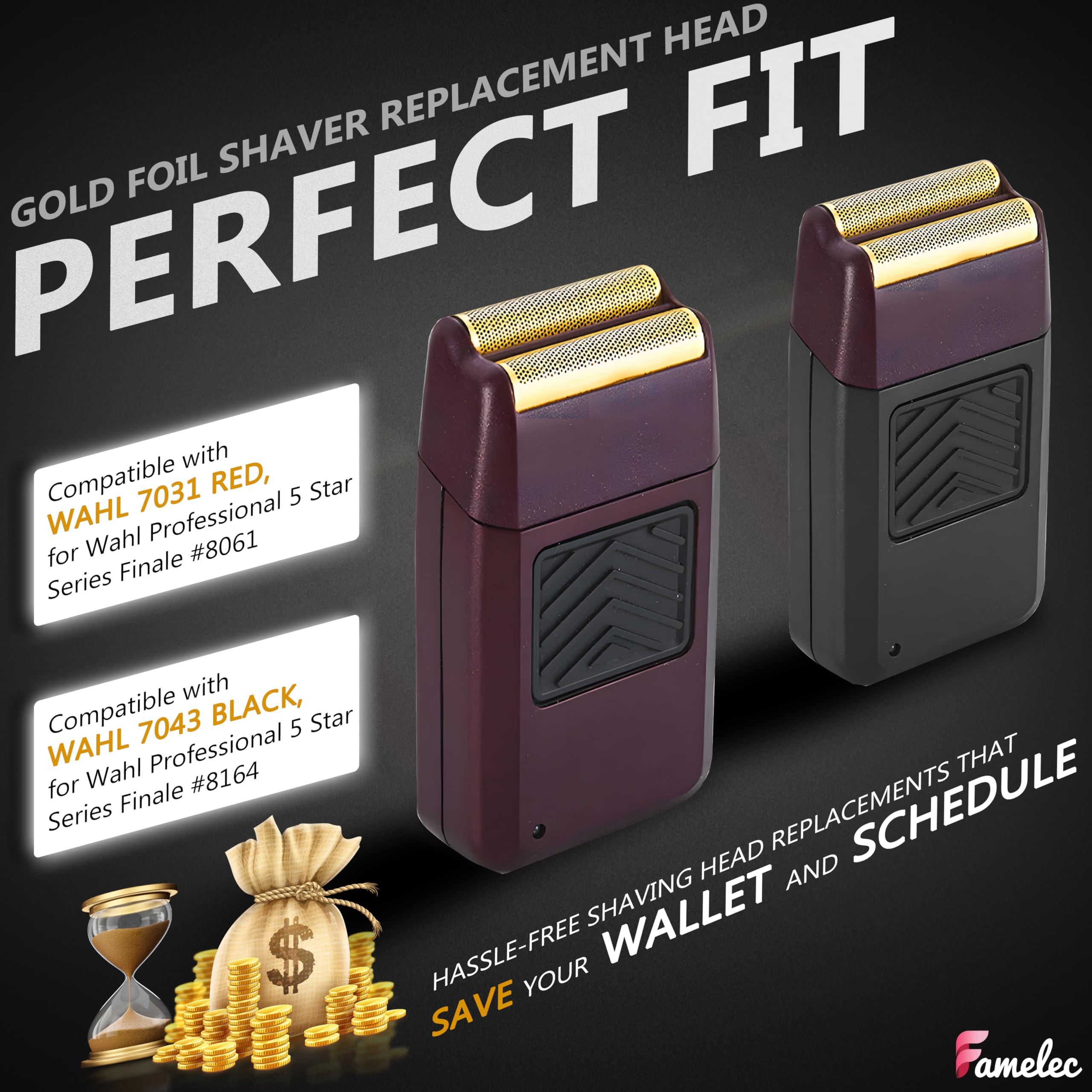 Famelec 2 Pack For Wahl Shaver Foil Replacement Professional 5 Star Series Finale Shaver, Fit For Wahl Super Close Shaver Replac