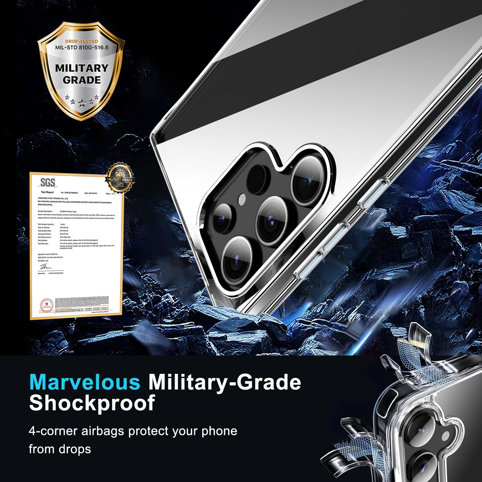 Janmitta Compatible With Samsung Galaxy S24 Ultra Case With Screen Protector[2 Pack],Slim Fit Thin Transparent Rugged Tough Hard