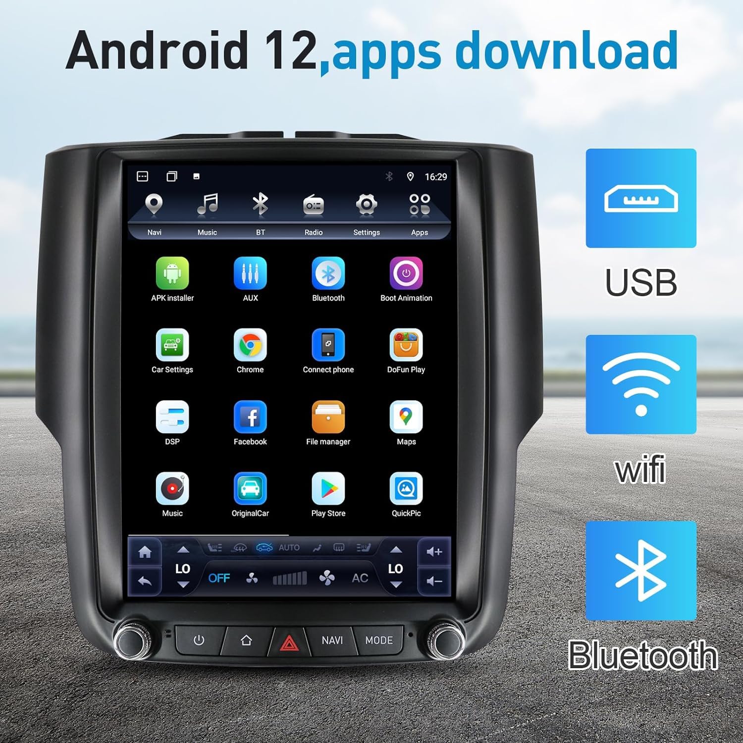 For Dodge Ram 1500 2500 3500 2013 2018 ?Only For Auto A/C? Car Radio10.4 Inch T Style Stereo Android 12 Gps Navigation Wireless