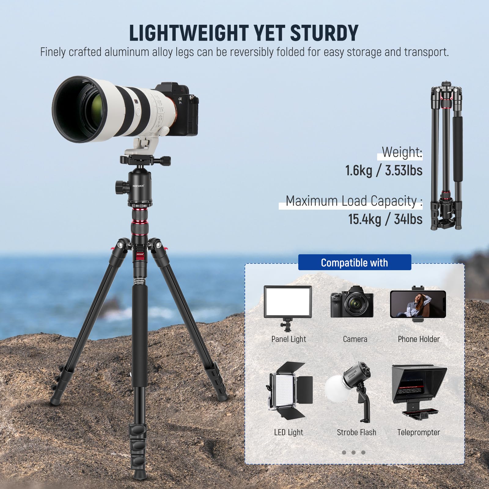 Neewer 77 Inch Camera Tripod Monopod For Dslr, Phone With 360 Panoramic Ball Head, 2 Axis Center Column, Arca Type Qr Plate, Com