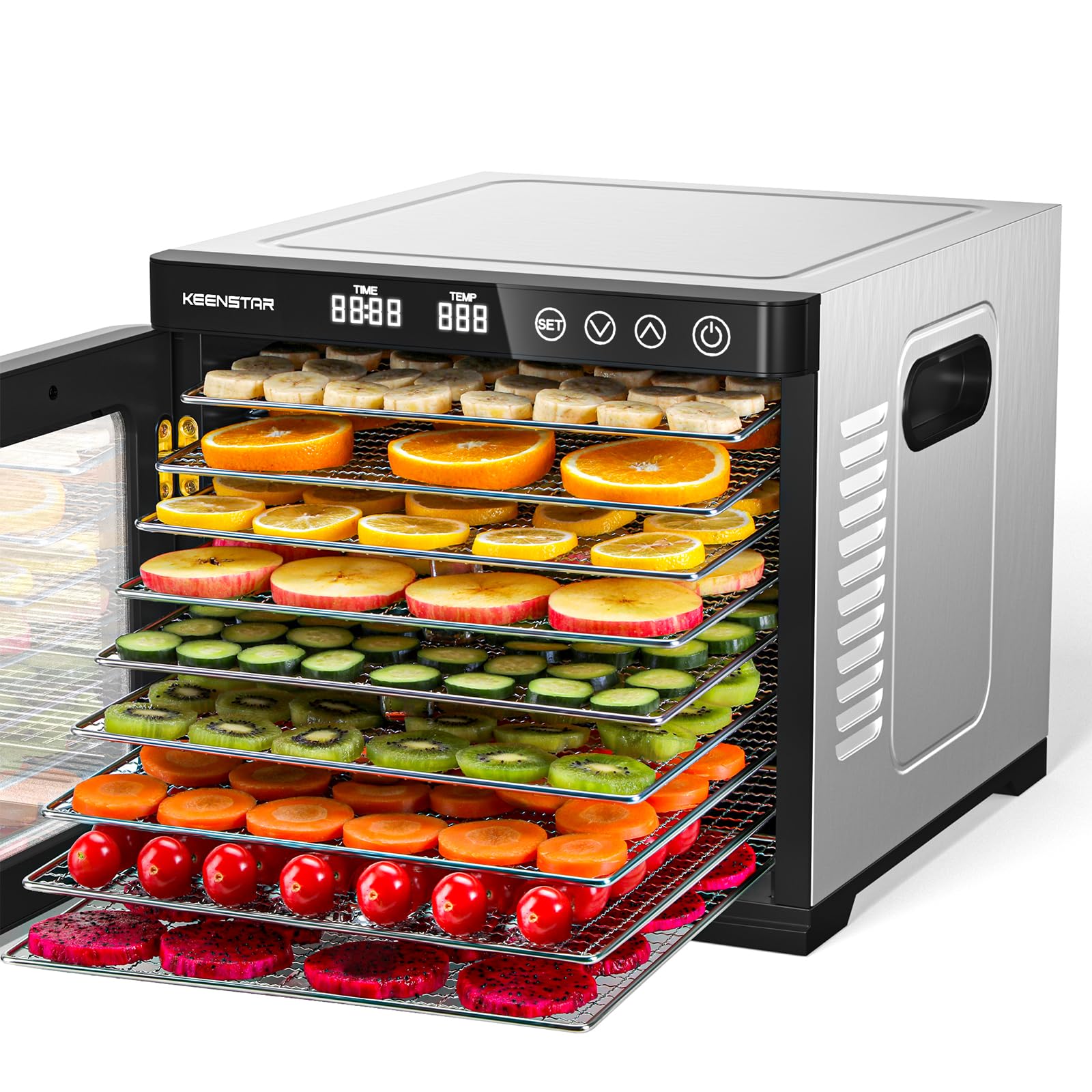Food Dehydrator Machine, 9 Stainless Steel Trays Jerky Dryer with Digital Adjustable Timer & Temperature Control, 8.7 Drying Spa