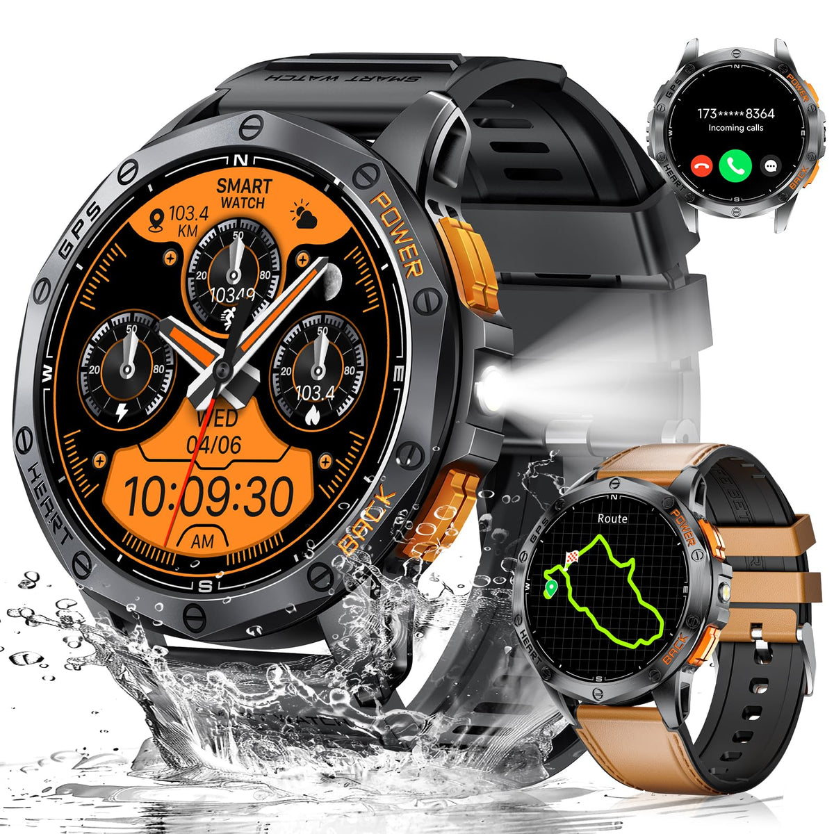 Lige Gps Military Smart Watch For Men (Answer/Make Calls), 100+ Sports Modes Fitness Smart Watch, Led Flashlight/Compass/45 Days