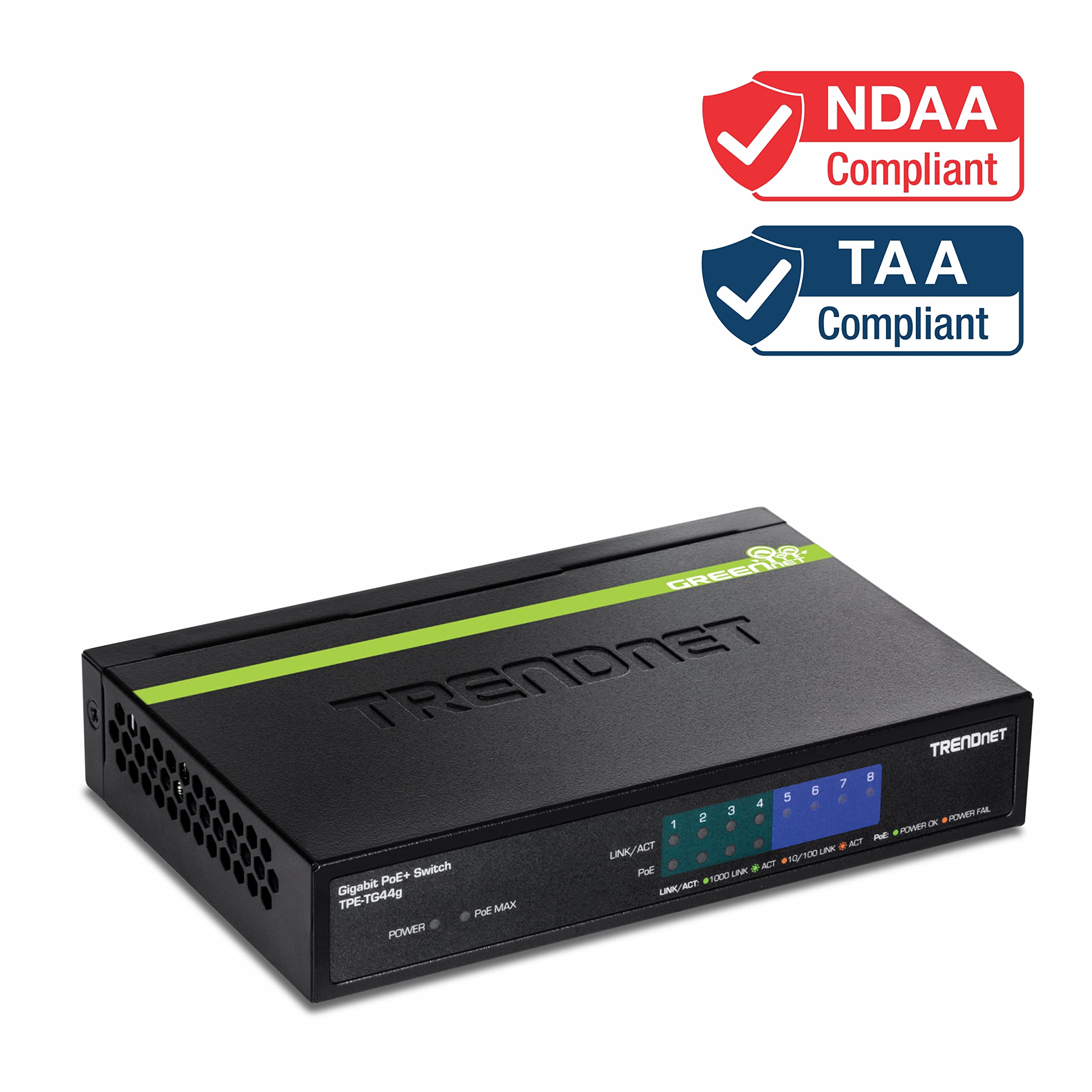 Trendnet 8 Port Gigabit Greennet Poe+ Switch,Tpe Tg44G, 4 X Gigabit Poe/Poe+ Up To 30 Watts/Port, 4 X Gigabit, 61W Power Budget,