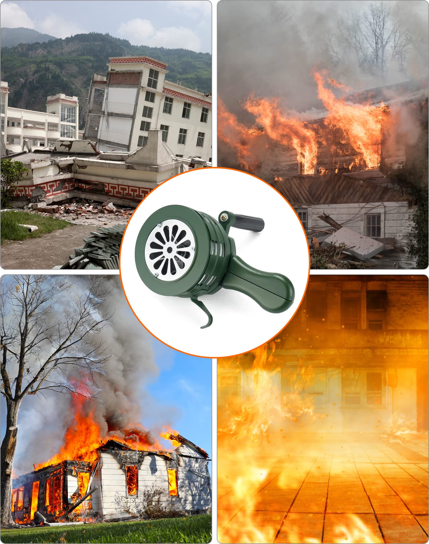 Qwork Hand Crank Siren Horn, Hand Loud Crank, Emergency Safety Manual Siren, Portable Hand Held Siren Horns Alarm, Green