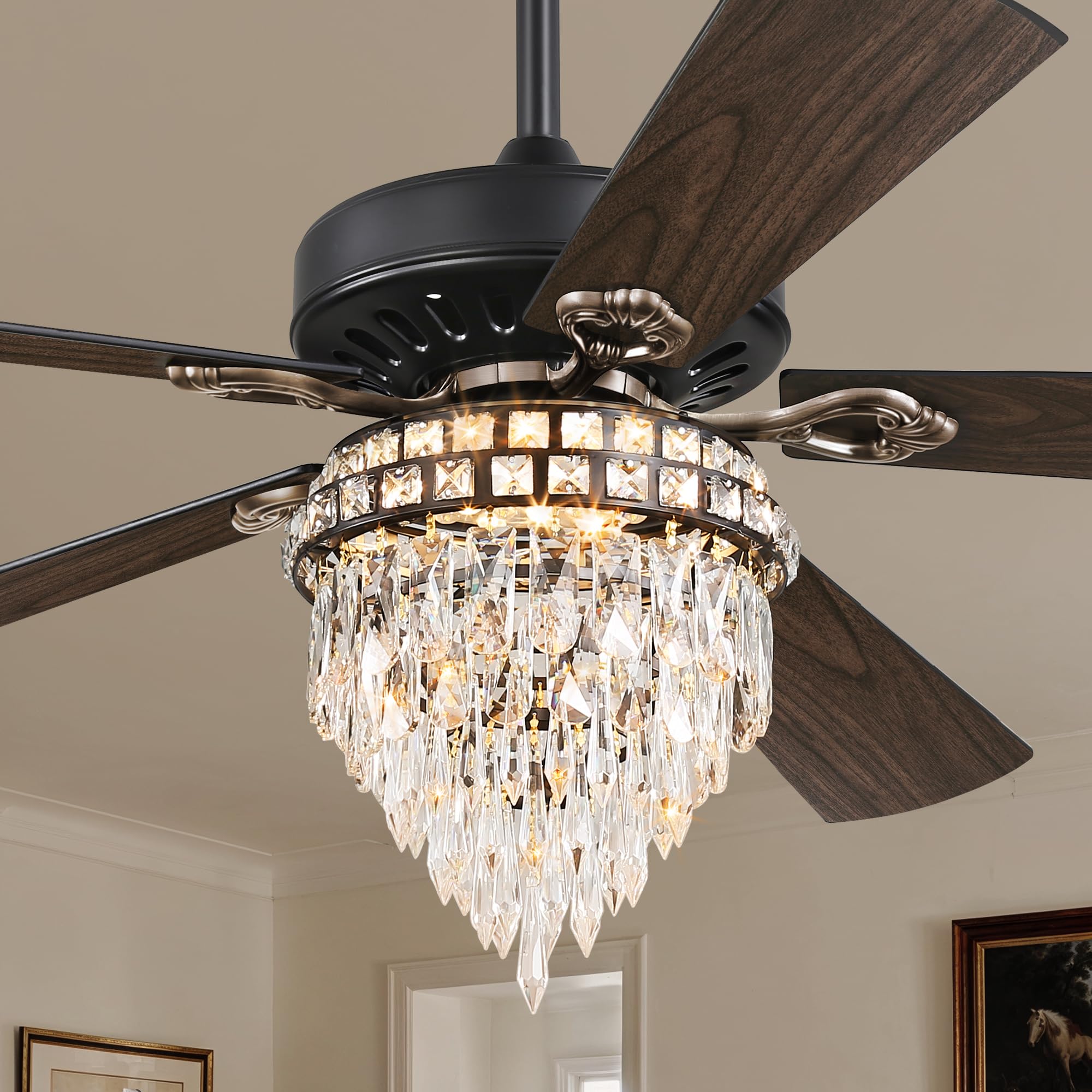 Fanbulous 60 Inch Farmhouse Fandelier Ceiling Fan With Light, 6 Speeds, Quiet Dc Motor, 3Cct, Indoor Living Room Bedroom