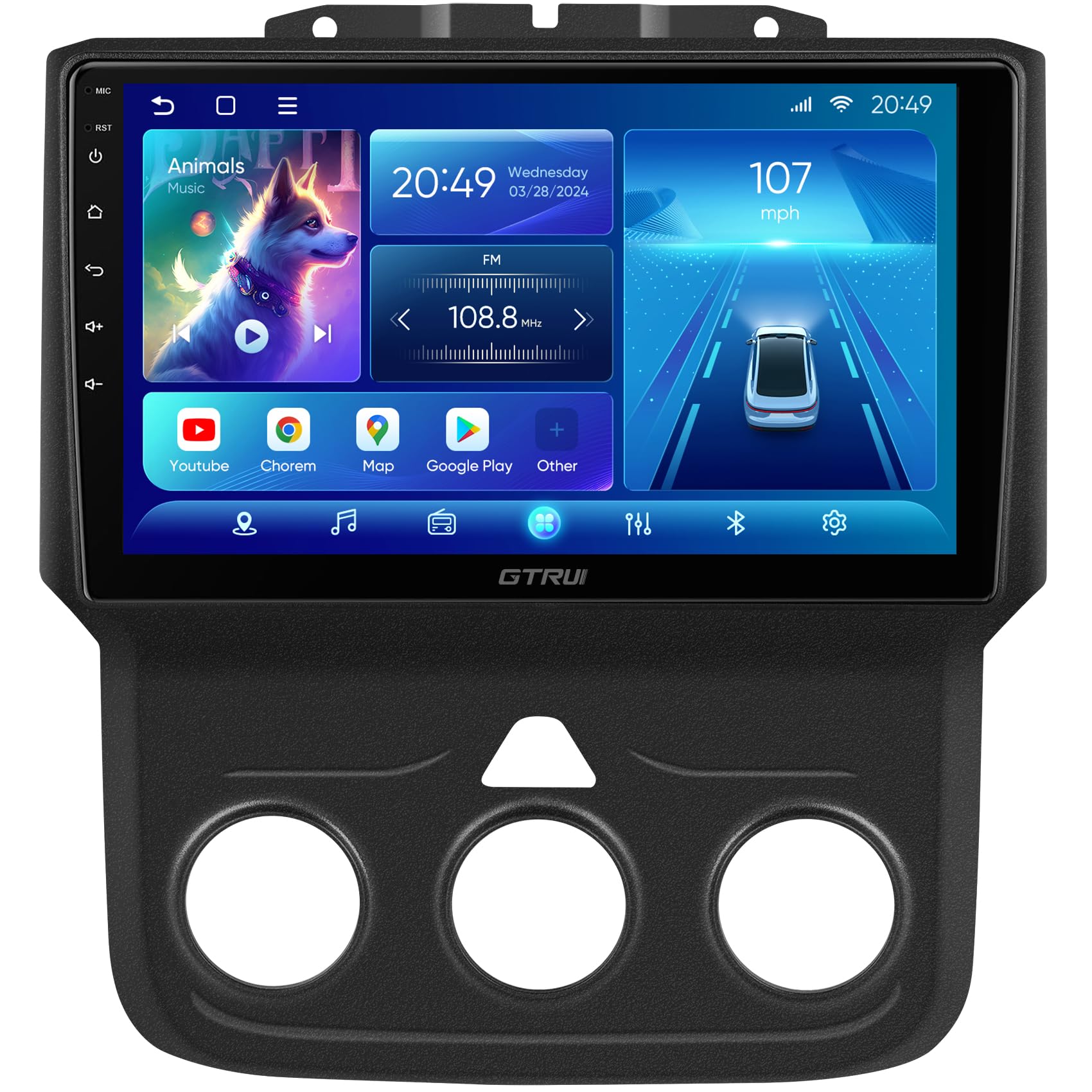 Gtrui 9 Inch Qled Touch Screen 4+64Gb Android Car Stereo For Dodge Ram 1500 2500 3500 2013 2018,Wireless Carplay Auto 5G Wifi Bl