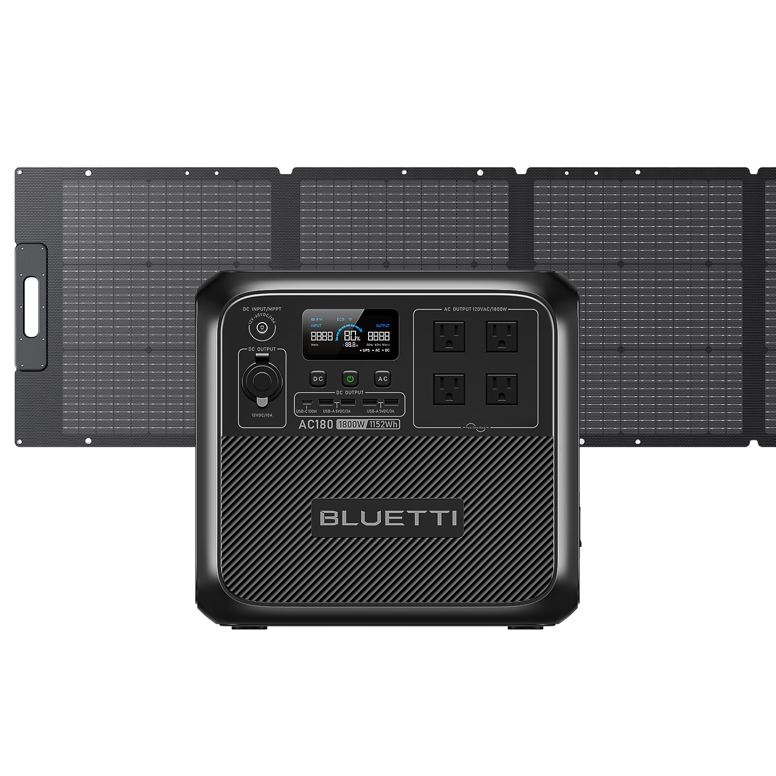 Bluetti Solar Generator Ac180 With Pv200S Solar Panel Included, 1152Wh Portable Power Station W/ 4 1800W (2700W Surge) Ac Outlet