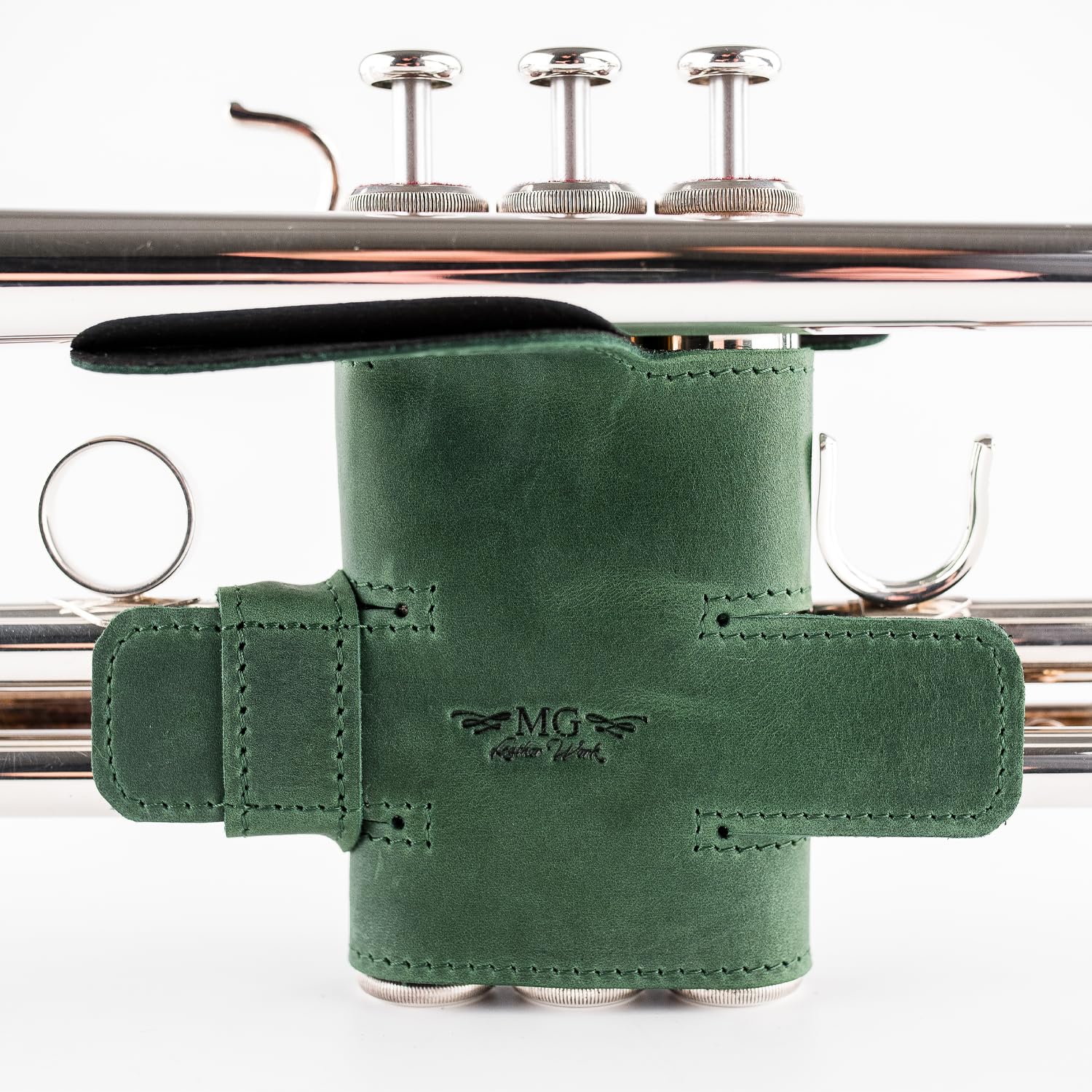 Trumpet Valve Guard XL Genuine Leather Protection Trumpet Valve Cover Valve Wrap (Green)