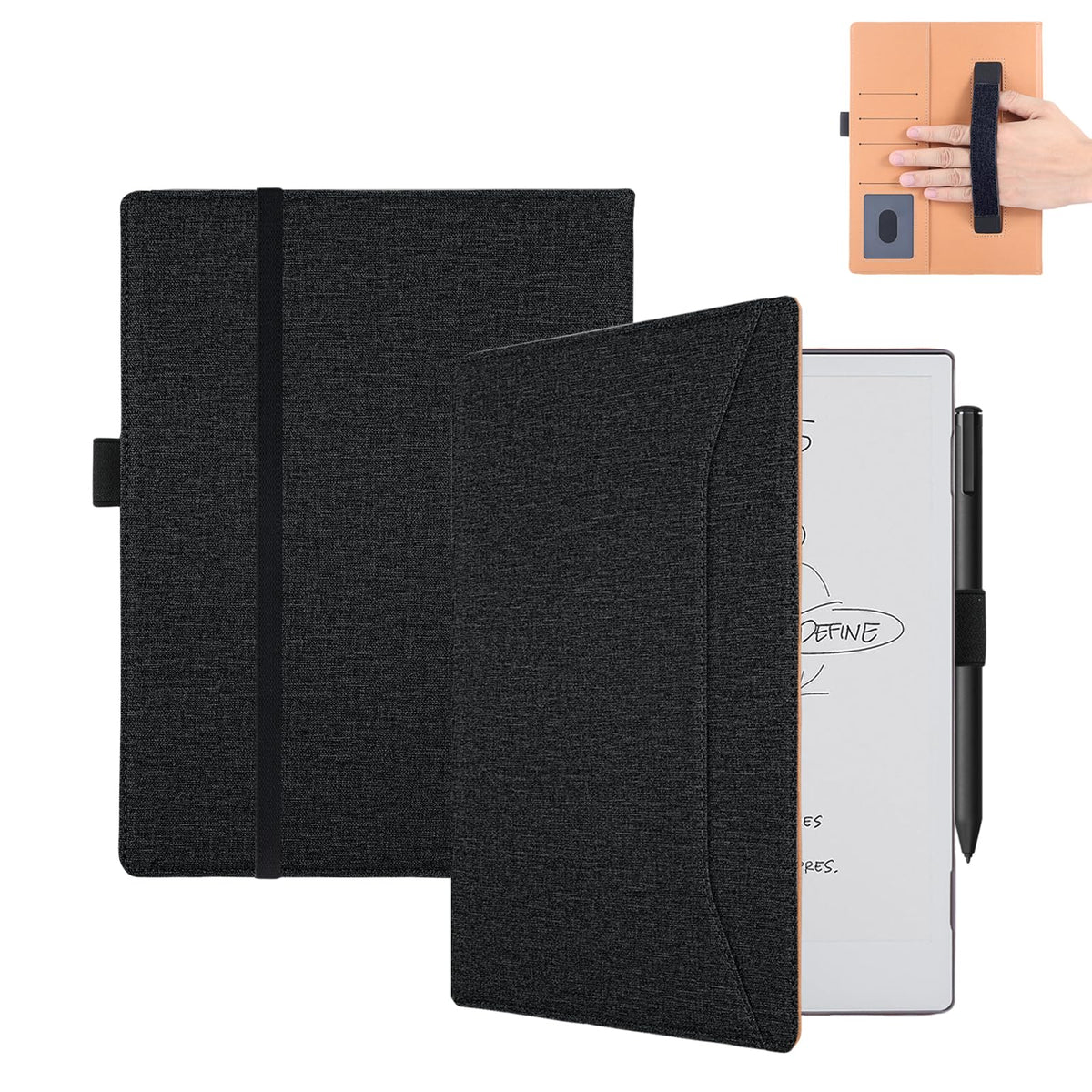 Vakarey For Remarkable 2 Case With Pen Holder,Pu Leather Folio Cover For Remarkable 2 Tablet Case With Hand Strap,Black