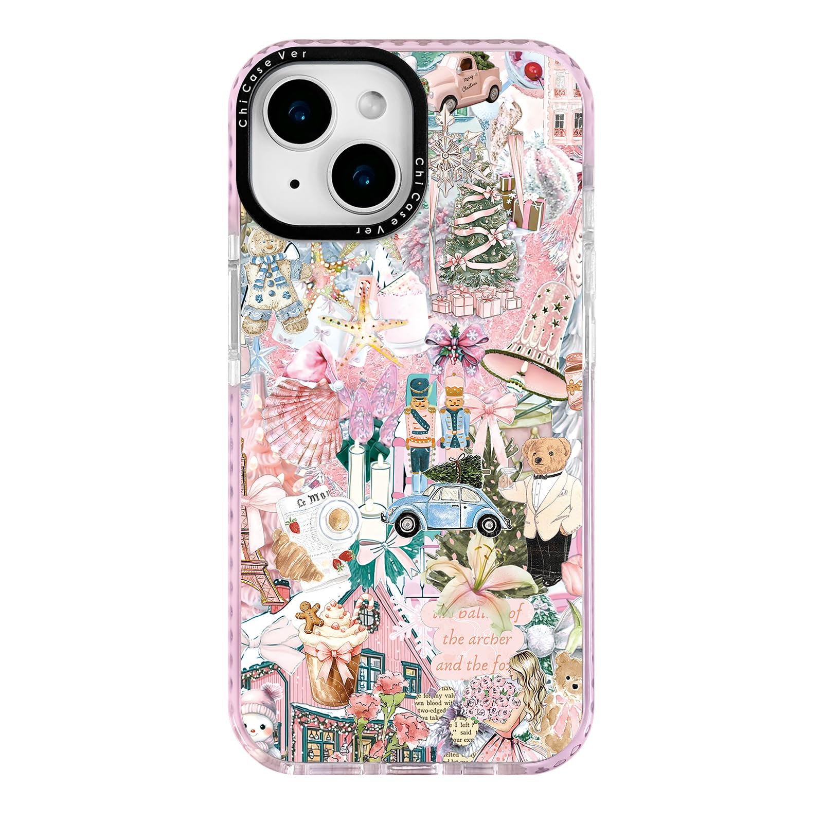 ChiCaseVer for iPhone 14 Case, Pink Nutcracker Ballet Collage Pattern with Teddy Bears & Girly Cozy Vibes, Trendy Girly Soft TPU