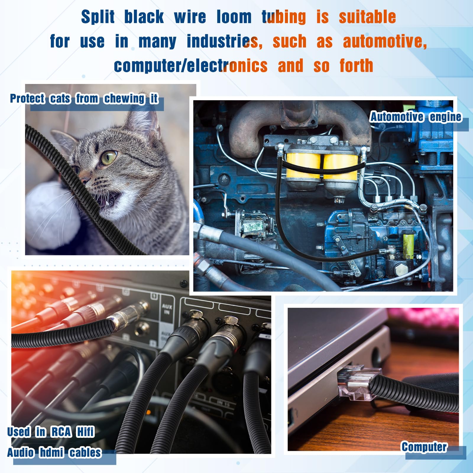 Sasylvia Split Wire Loom Cord Protector Split Tubing Wire Conduit Wire Protector Tubing Convoluted Cable Tube Flexible Electrica