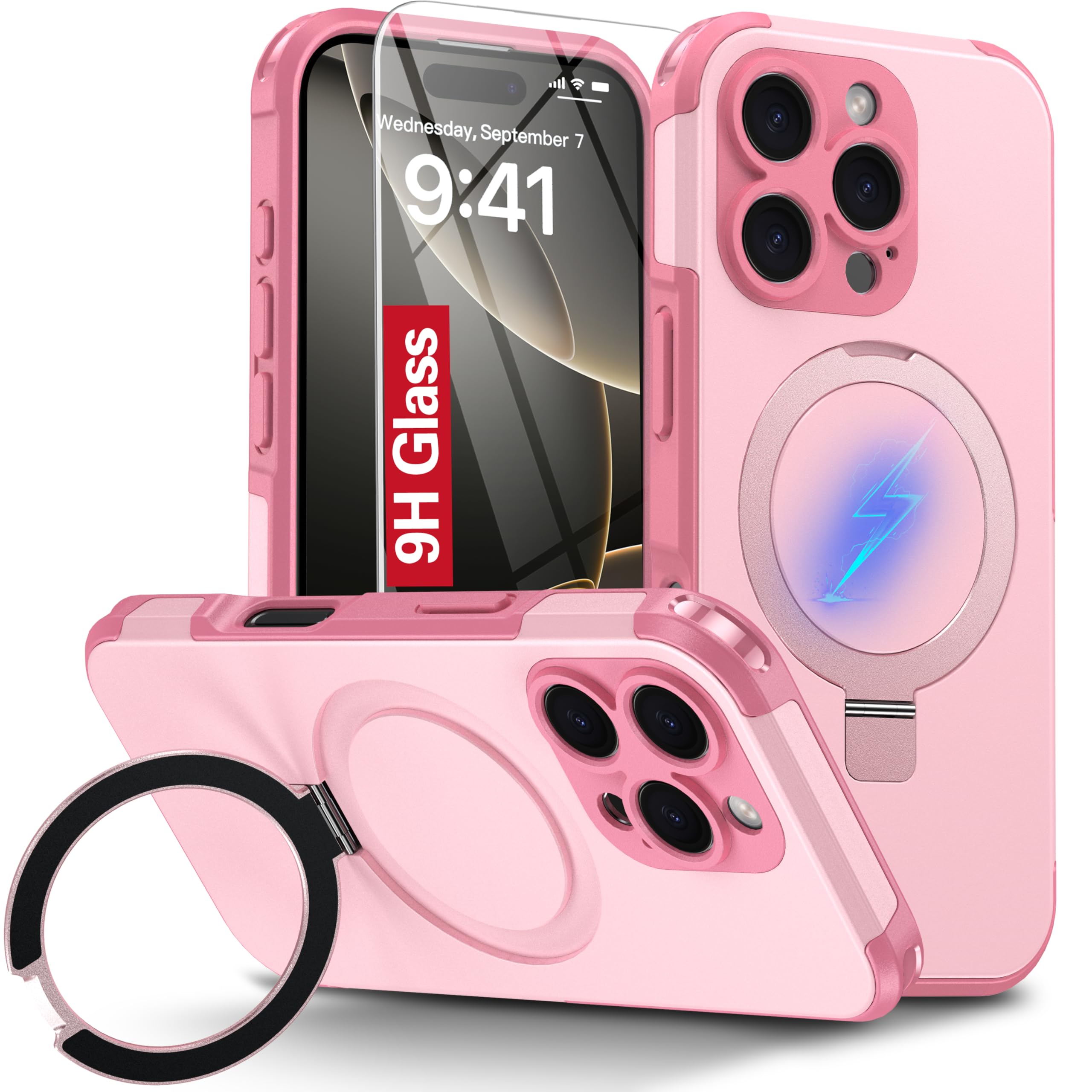 Oterkin Magnetic For Iphone 16 Pro Case Compatible With Magsafe [Foldable Invisible Stand][Tempered Glass Screen Protector & Ful