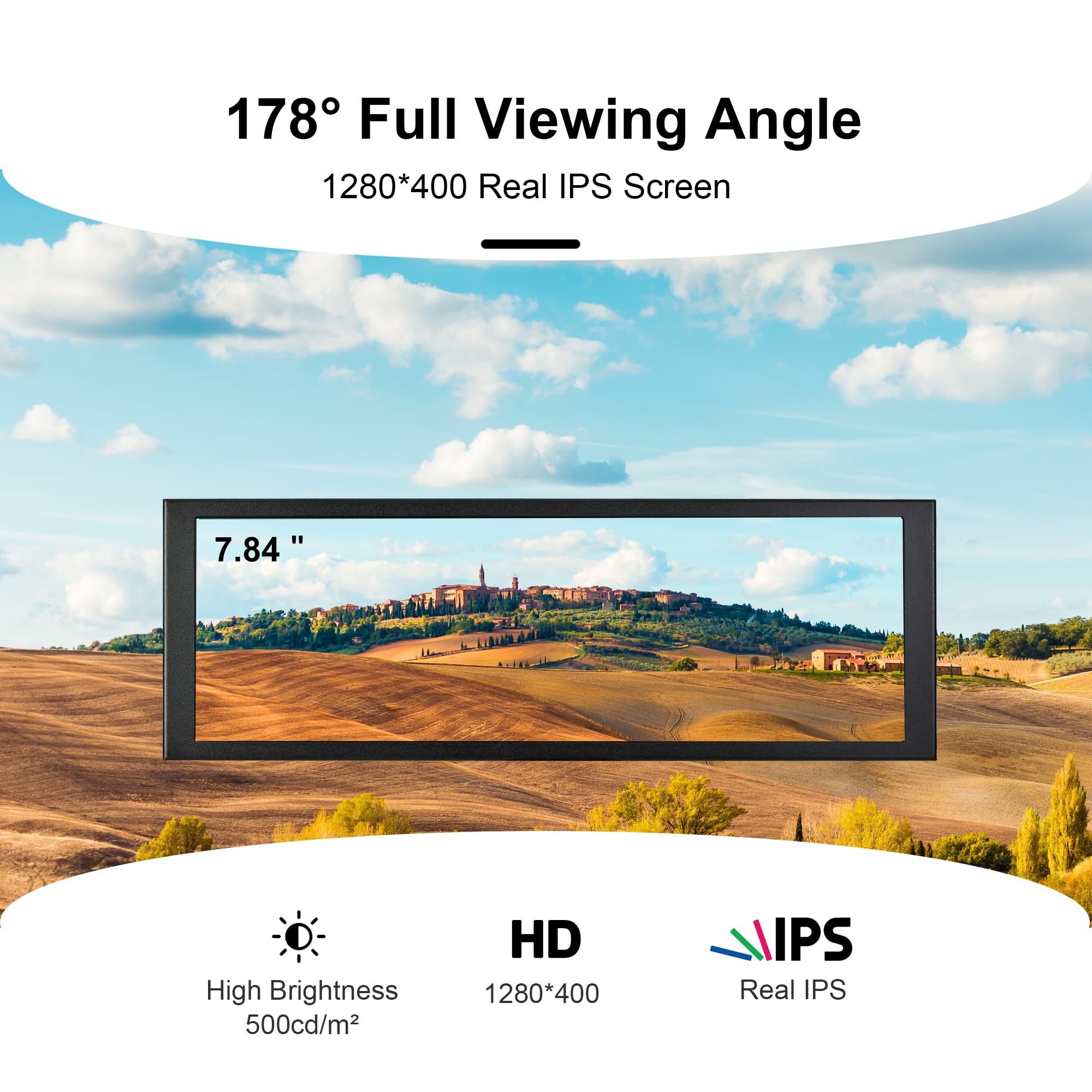 Wisecoco 7.84 Inch Mini Monitor Hd Ips 1280X400 Secondary Screen Stretched Bar Lcd Display With Casing For Laptop Computer Speed