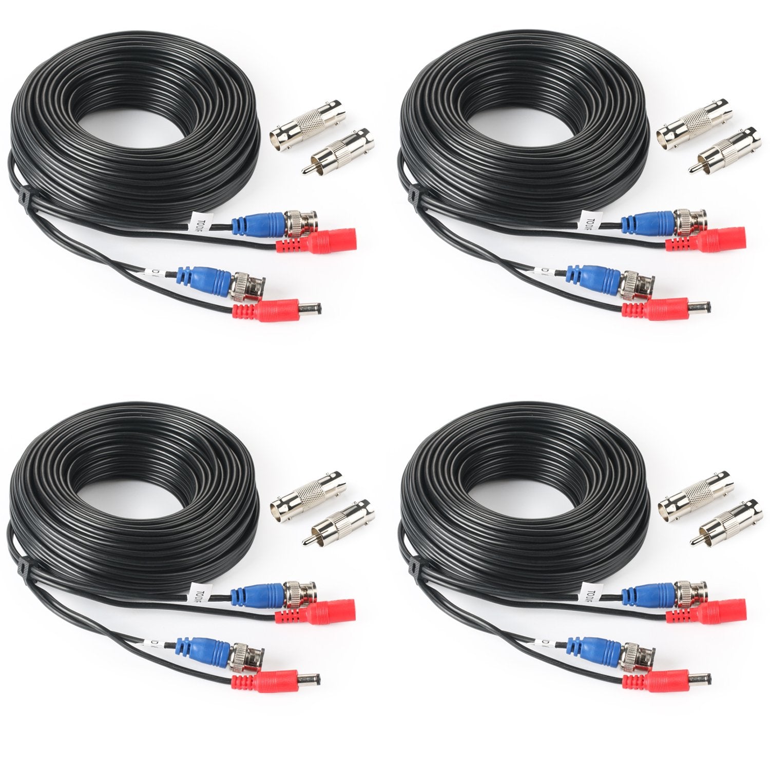 SHD 4Pack 33Feet Video Power Cable - Camera BNC to RCA & BNC Female Connectors for CCTV Security System