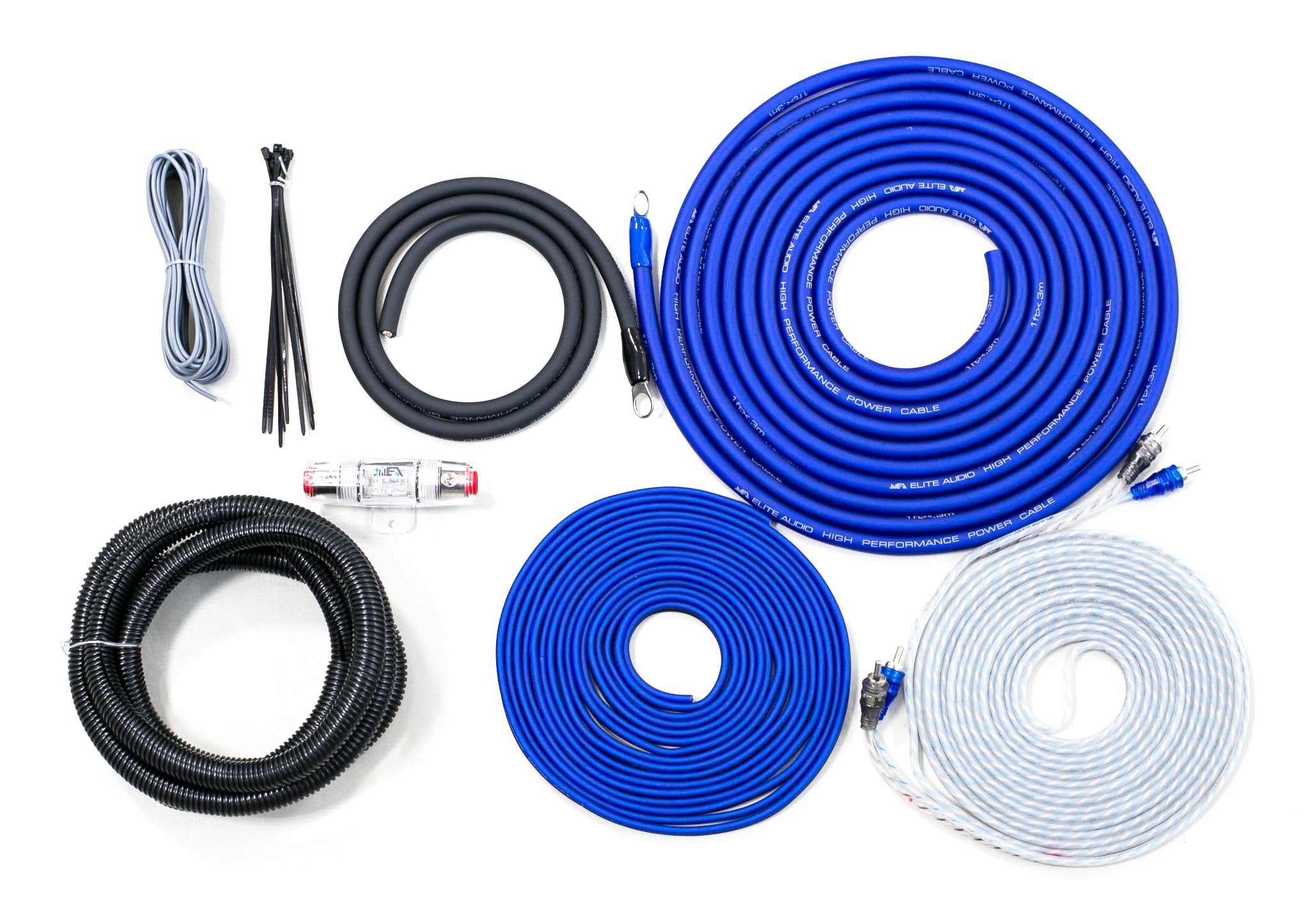 Elite Audio Base Series Full Amplifier Install Kit   2000W Max Power, 4 Gauge Power & Ground, Mini Anl Fuse & Holder, 17Ft 2 Ch