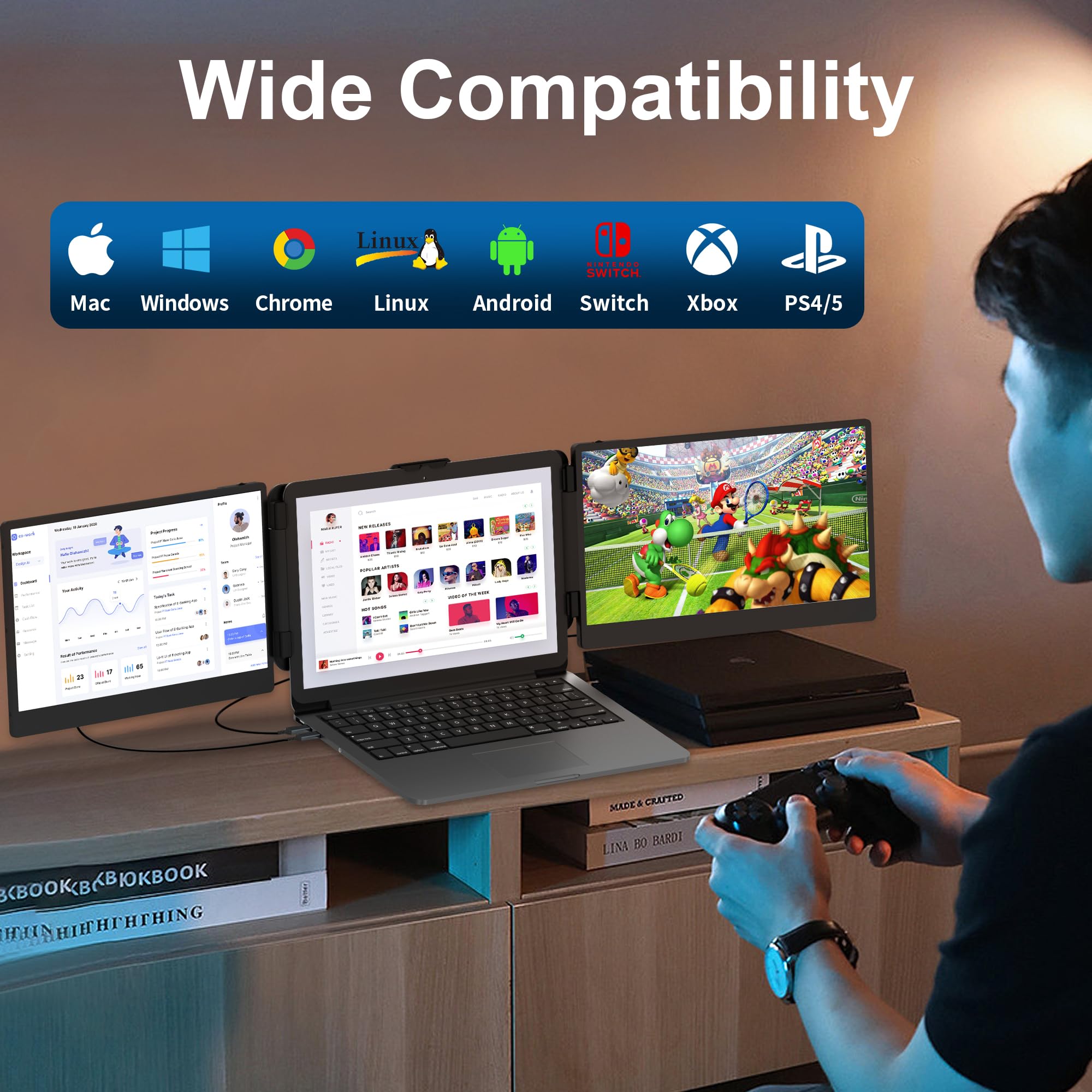 Cidetty Laptop Screen Extender, 14'' Fhd 1080P Ips Ultra Thin Dual/Triple Monitor Display, Hdmi/Usb C Plug Play Portable Monitor